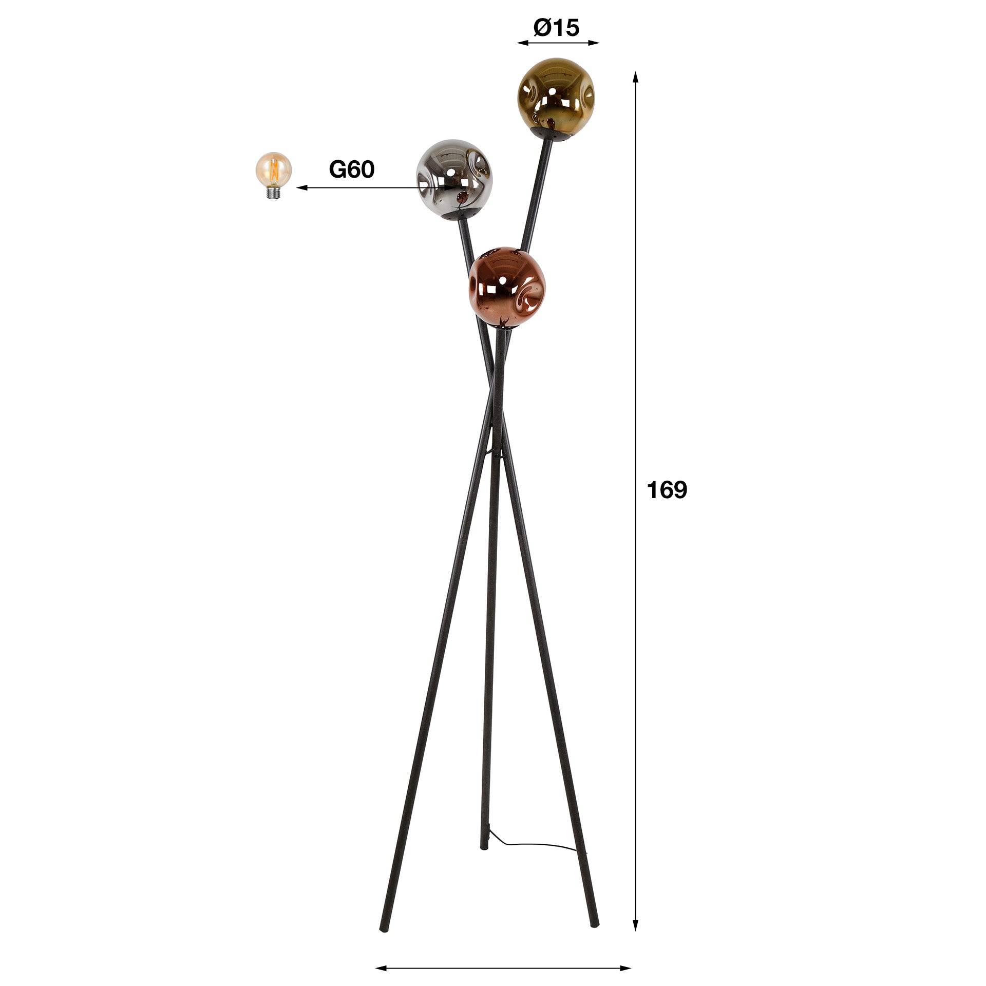 Vloerlamp Molecule | 3-Lichts | Artic zwart