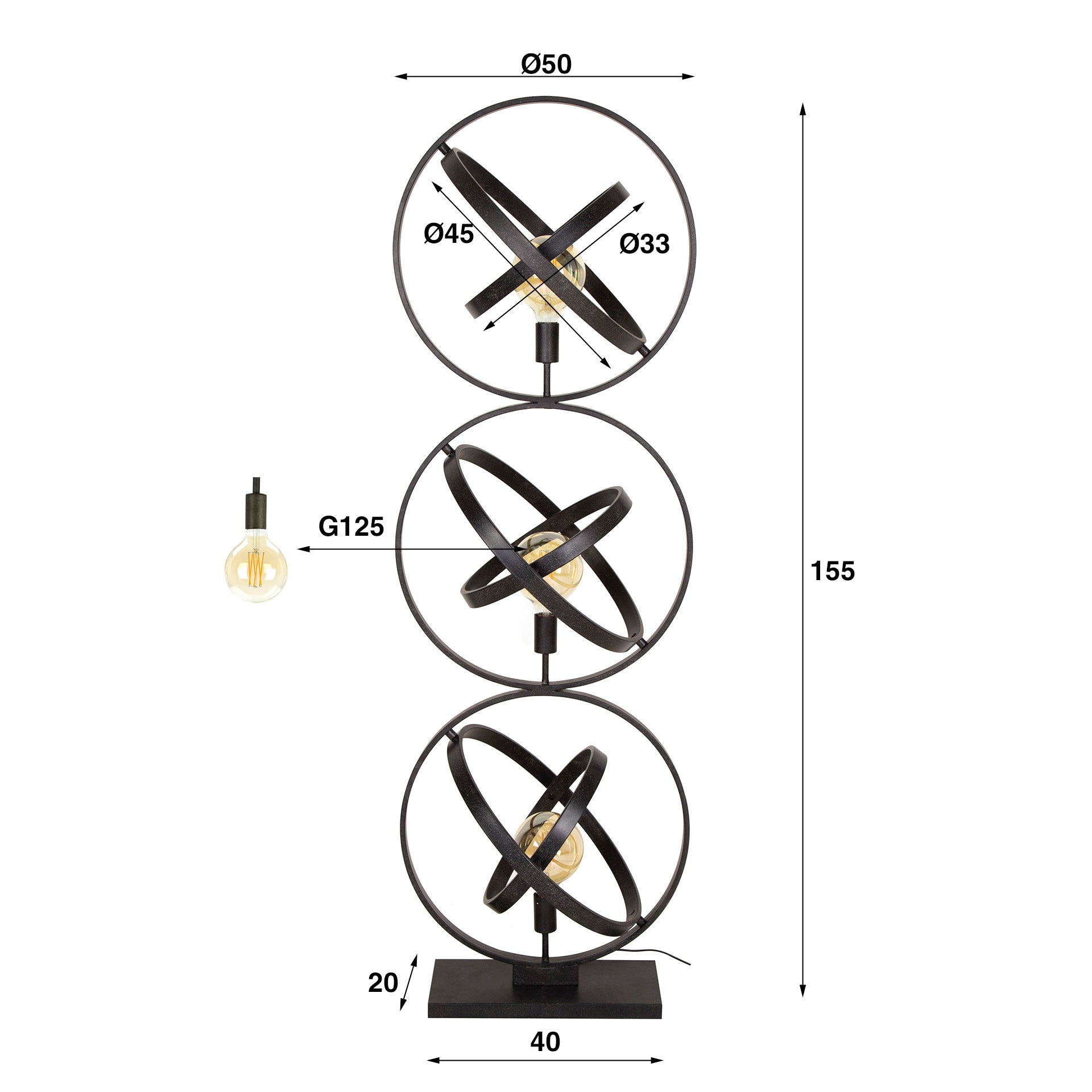 Vloerlamp Galaxy | 3-Lichts | Artic zwart