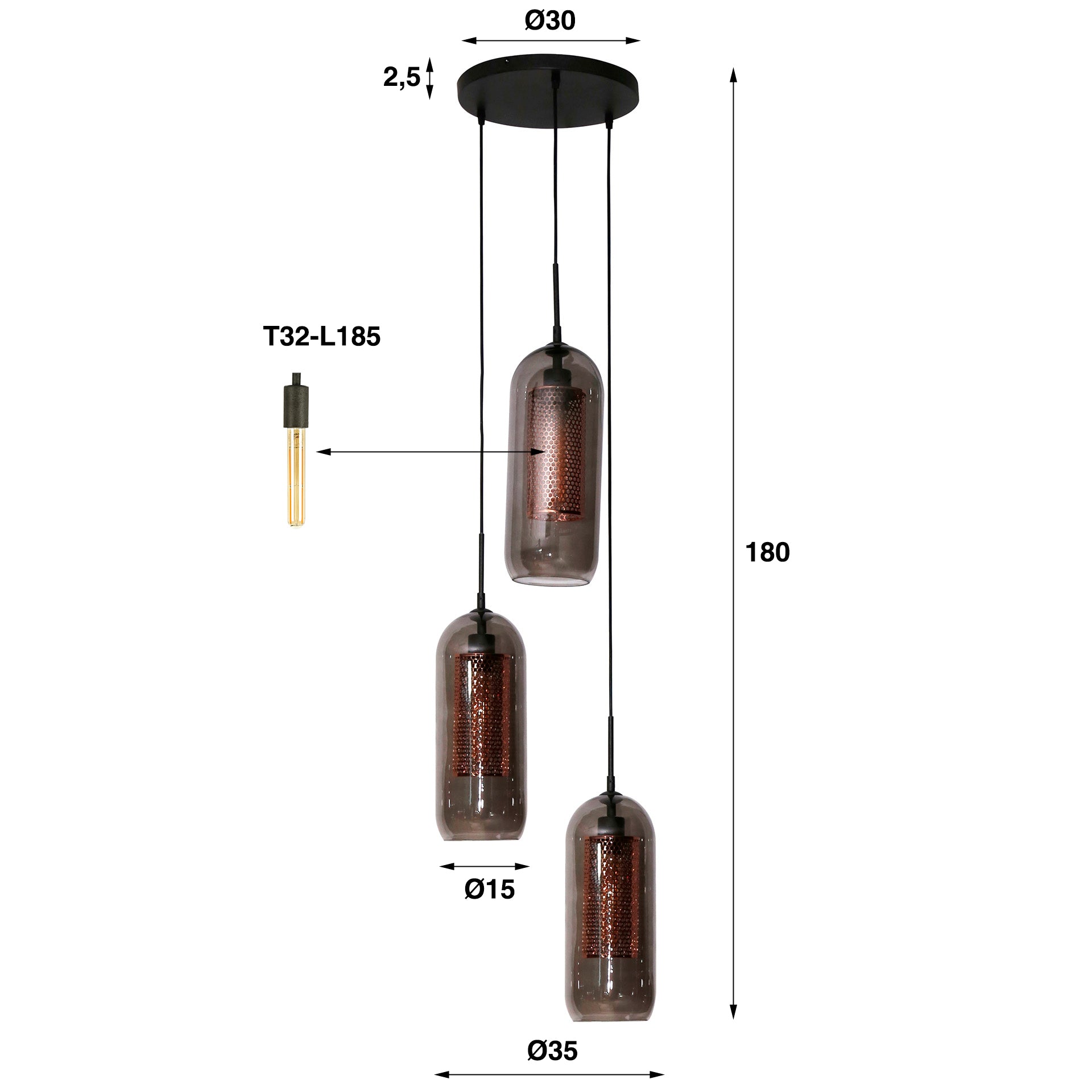 Hanglamp Smoke Mesh | 3-Lichts | Artic zwart