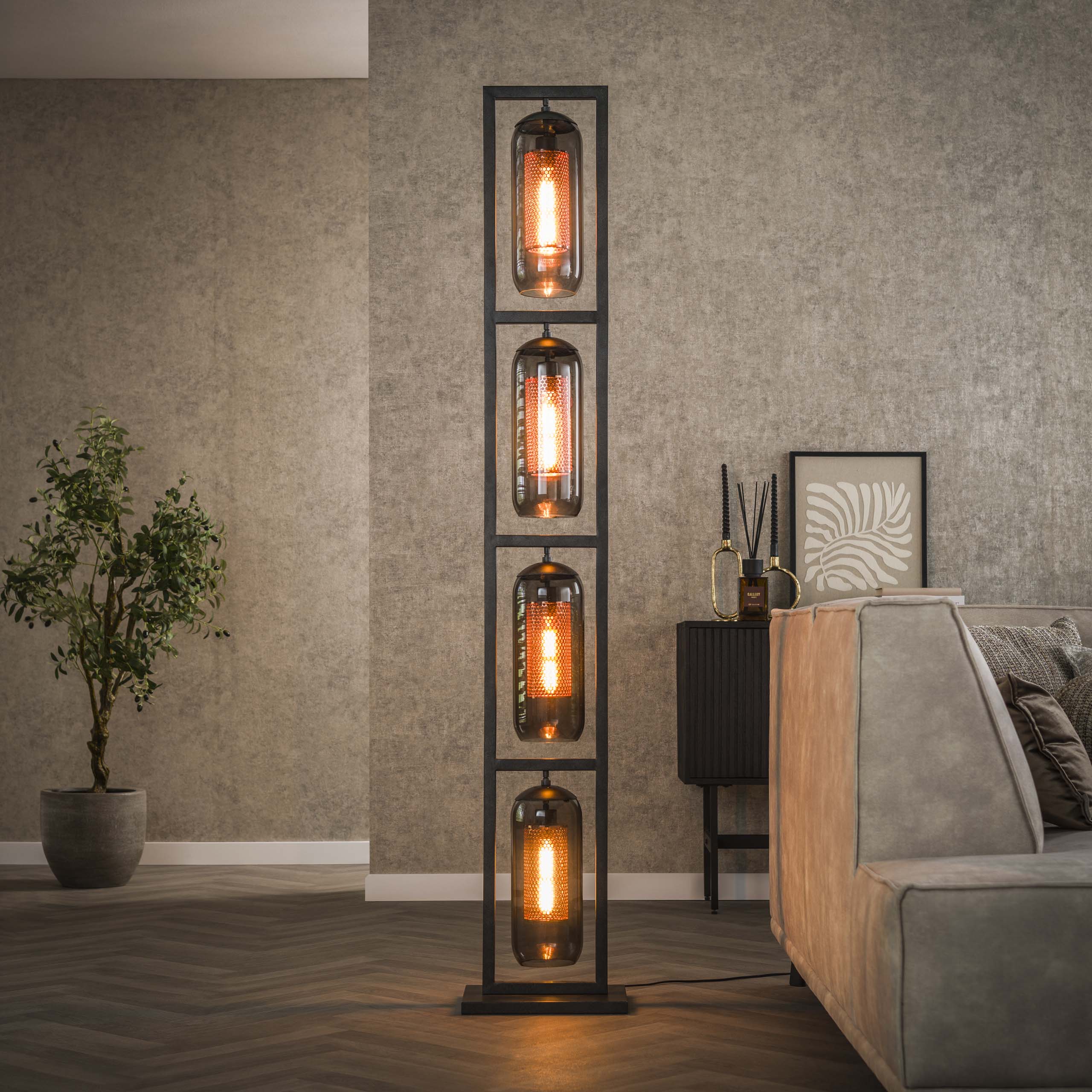 Vloerlamp Smoke Mesh | 4-lichts | Artic zwart