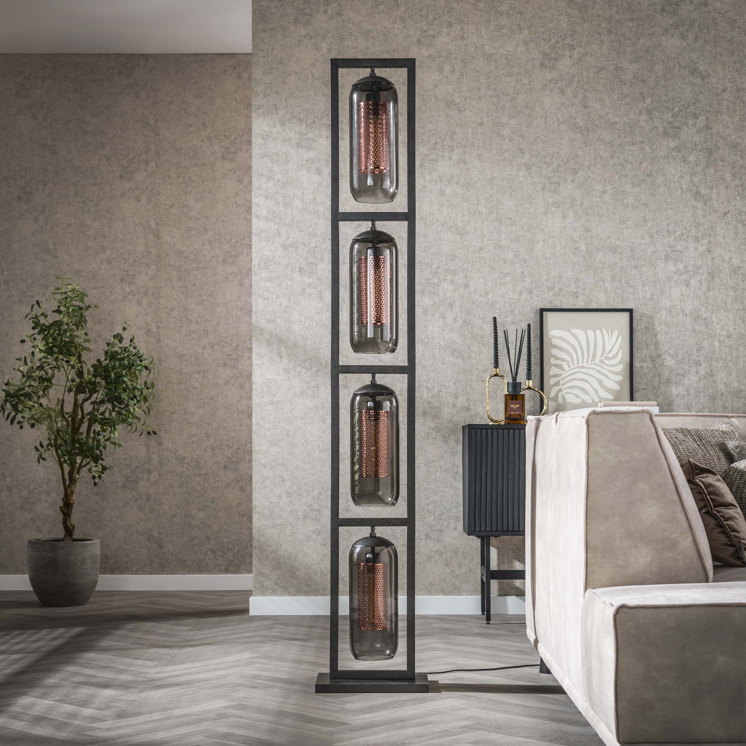 Vloerlamp Smoke Mesh | 4-lichts | Artic zwart