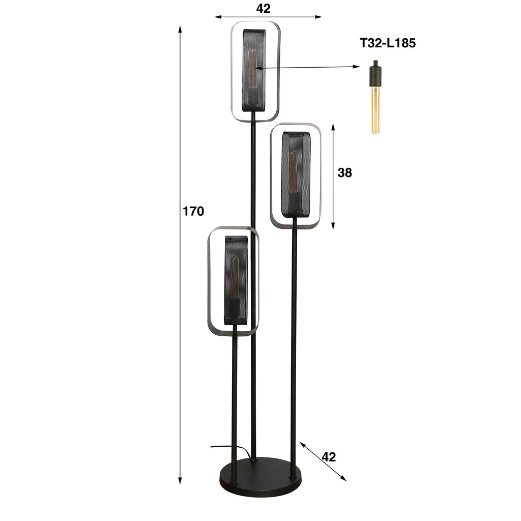 Vloerlamp Mesh Rotate | 3-Lichts | Artic zwart