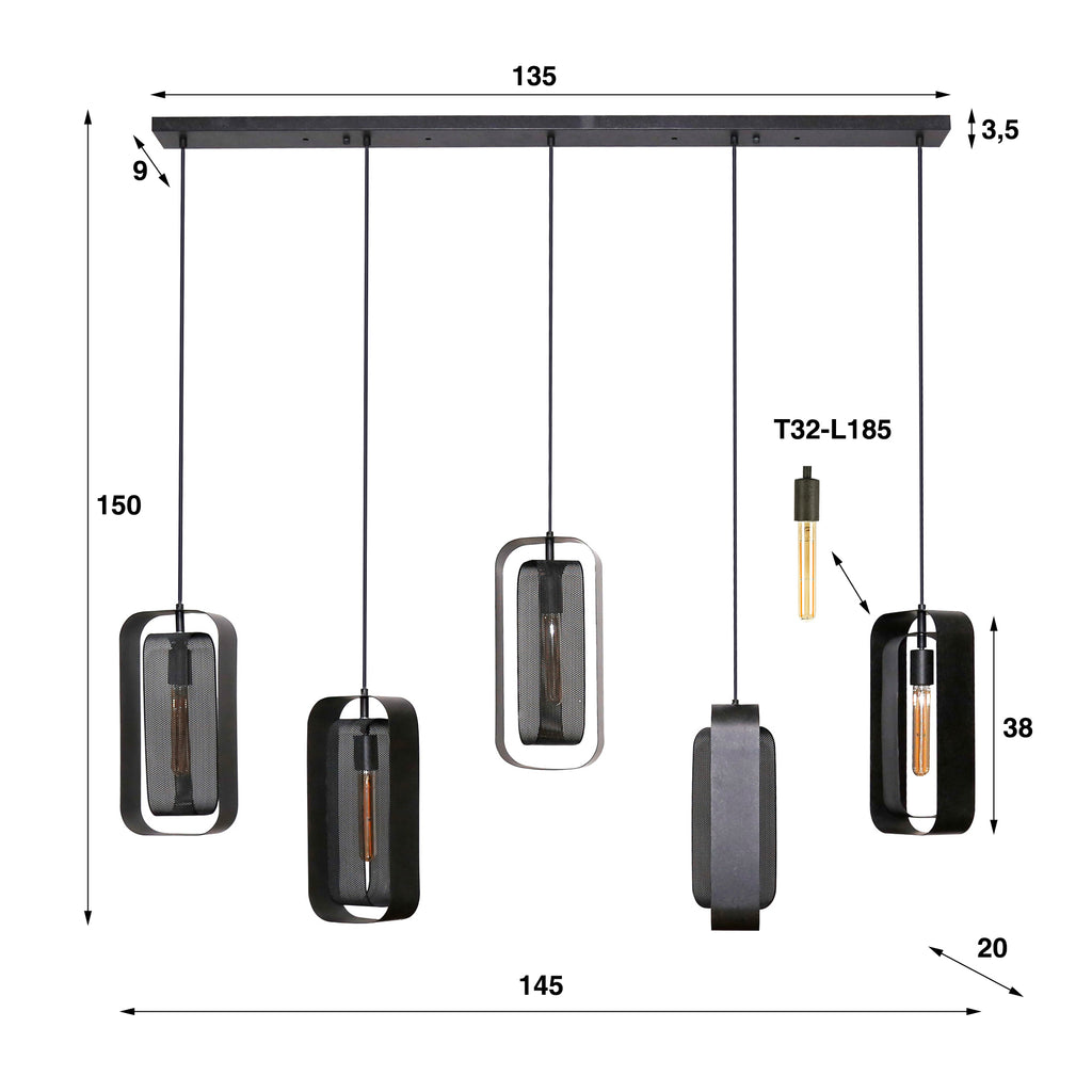 Hanglamp Mesh Rotate | 5-Lichts | Artic zwart