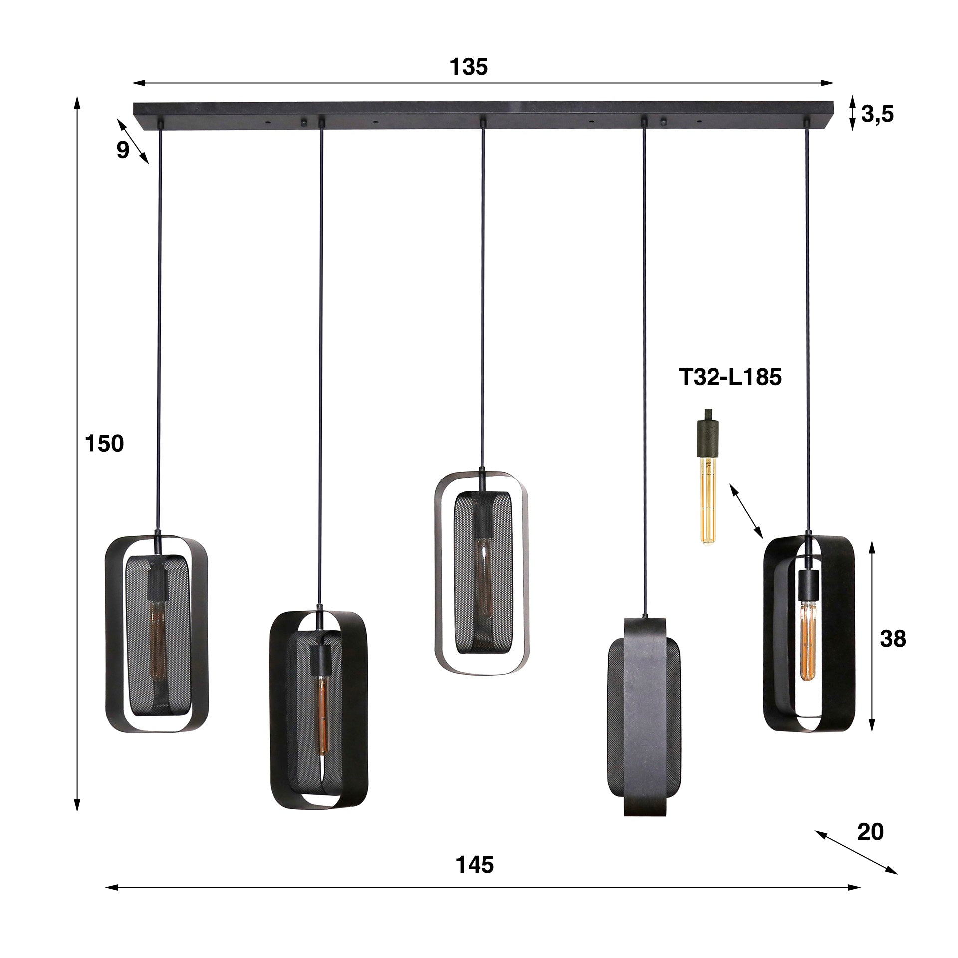 Hanglamp Mesh Rotate | 5-Lichts | Artic zwart