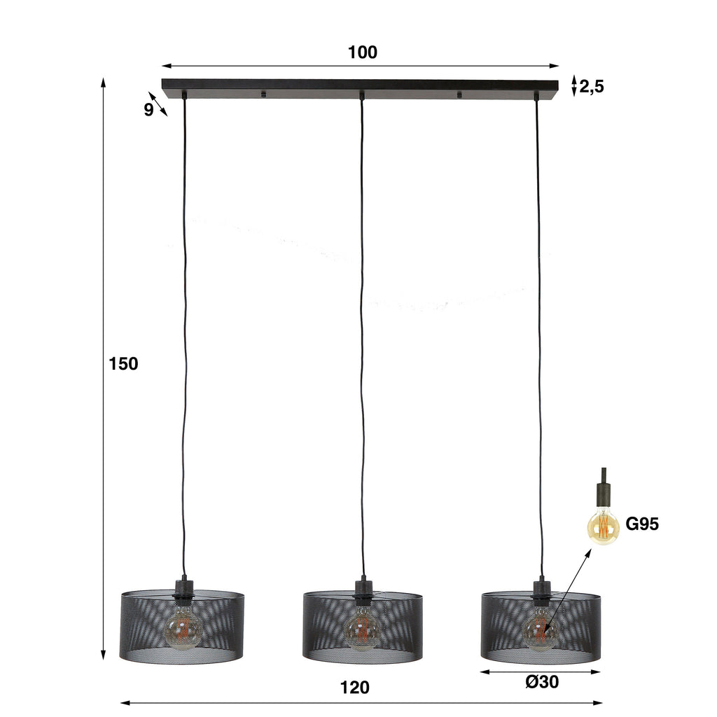 Hanglamp Mesh Round | 3-Lichts | Artic zwart