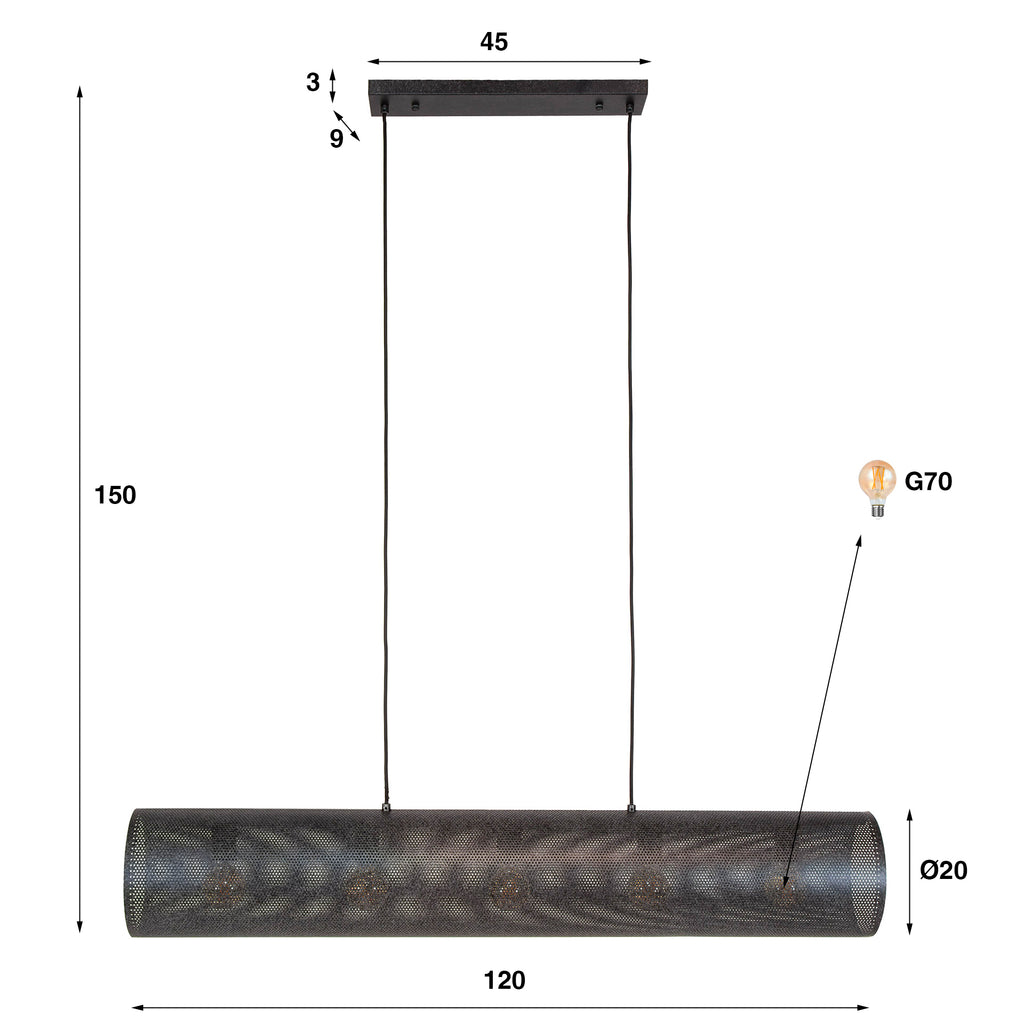 Hanglamp Tubon Mesh | 5-Lichts | Artic zwart