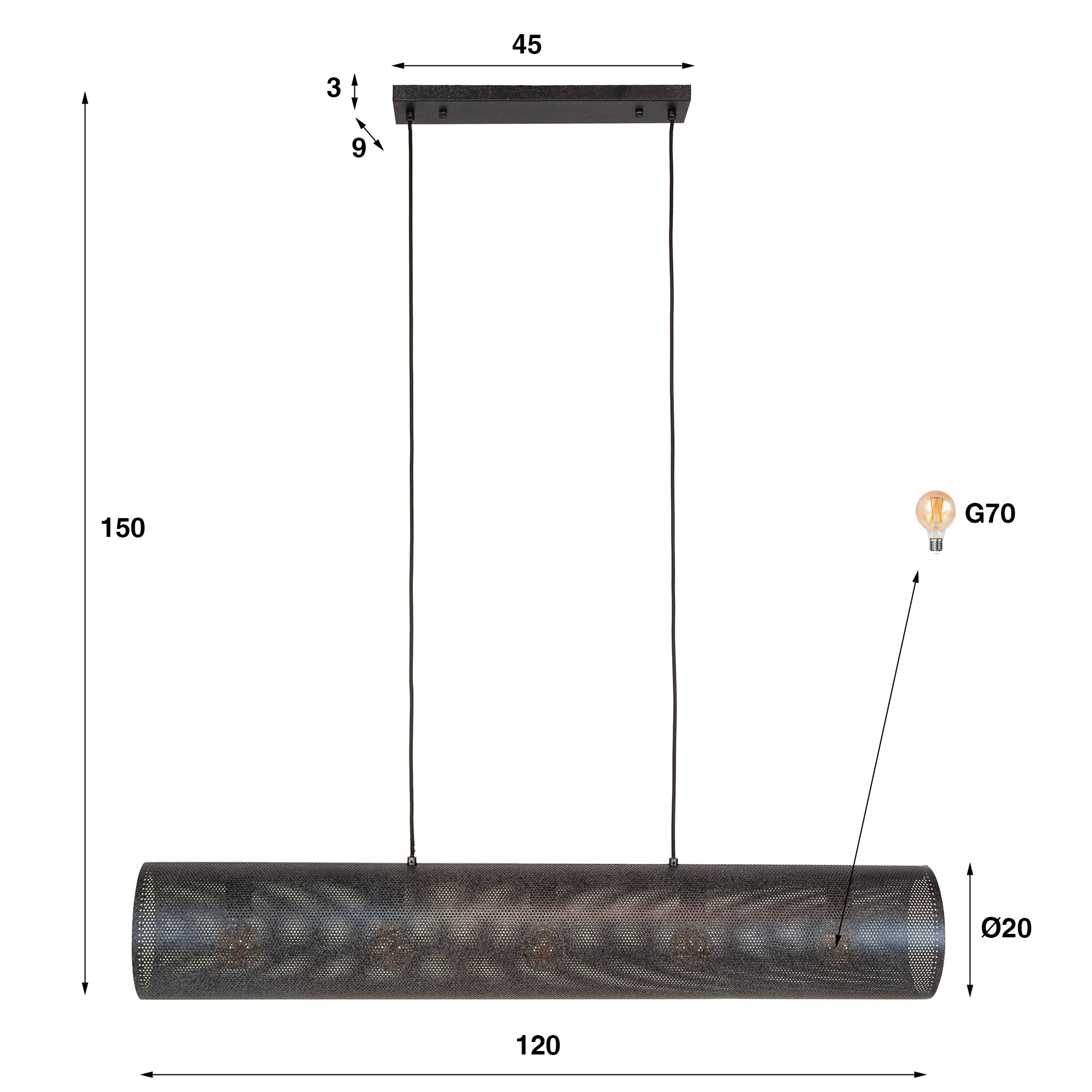 Hanglamp Tubon Mesh | 5-Lichts | Artic zwart