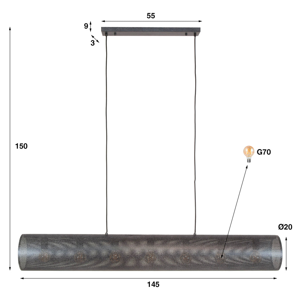 Hanglamp Tubon Mesh | 7-Lichts | Artic zwart