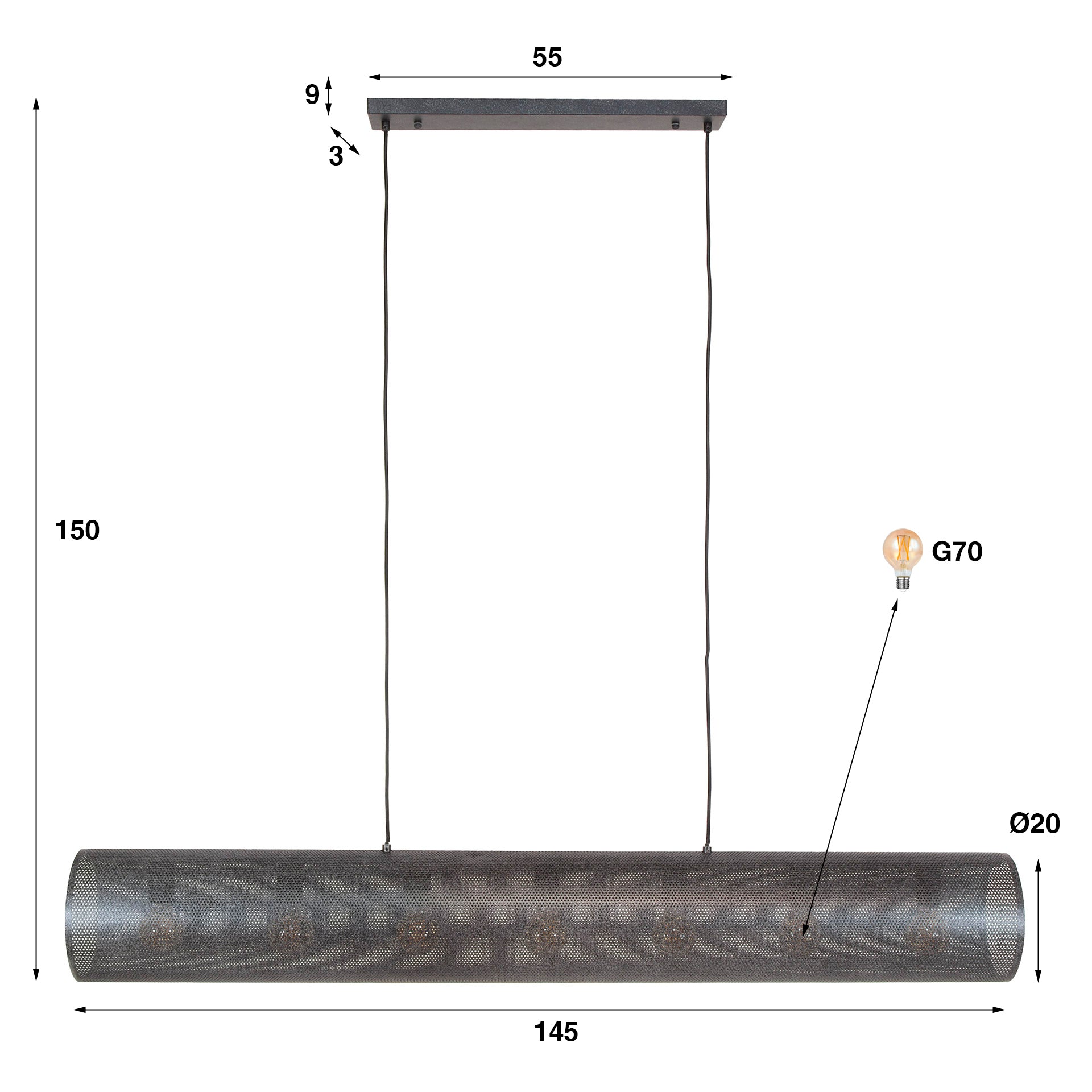 Hanglamp Tubon Mesh | 7-Lichts | Artic zwart
