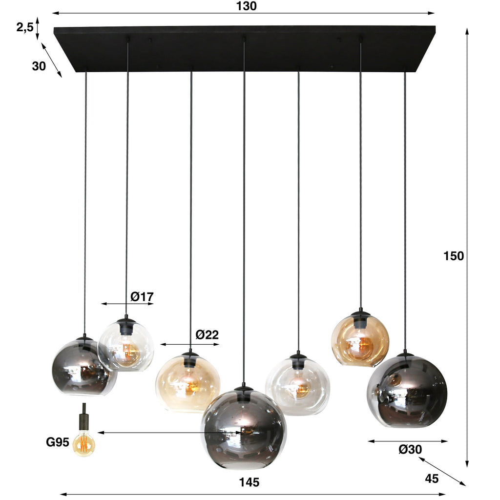 Hanglamp Multi Globe | 7-Lichts | Artic zwart