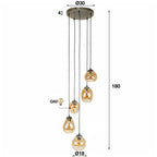 Hanglamp Mix | Getrapt | 5-Lichts Amber glas