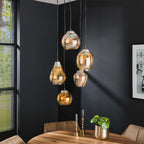 Hanglamp Mix | Getrapt | 5-Lichts Amber glas