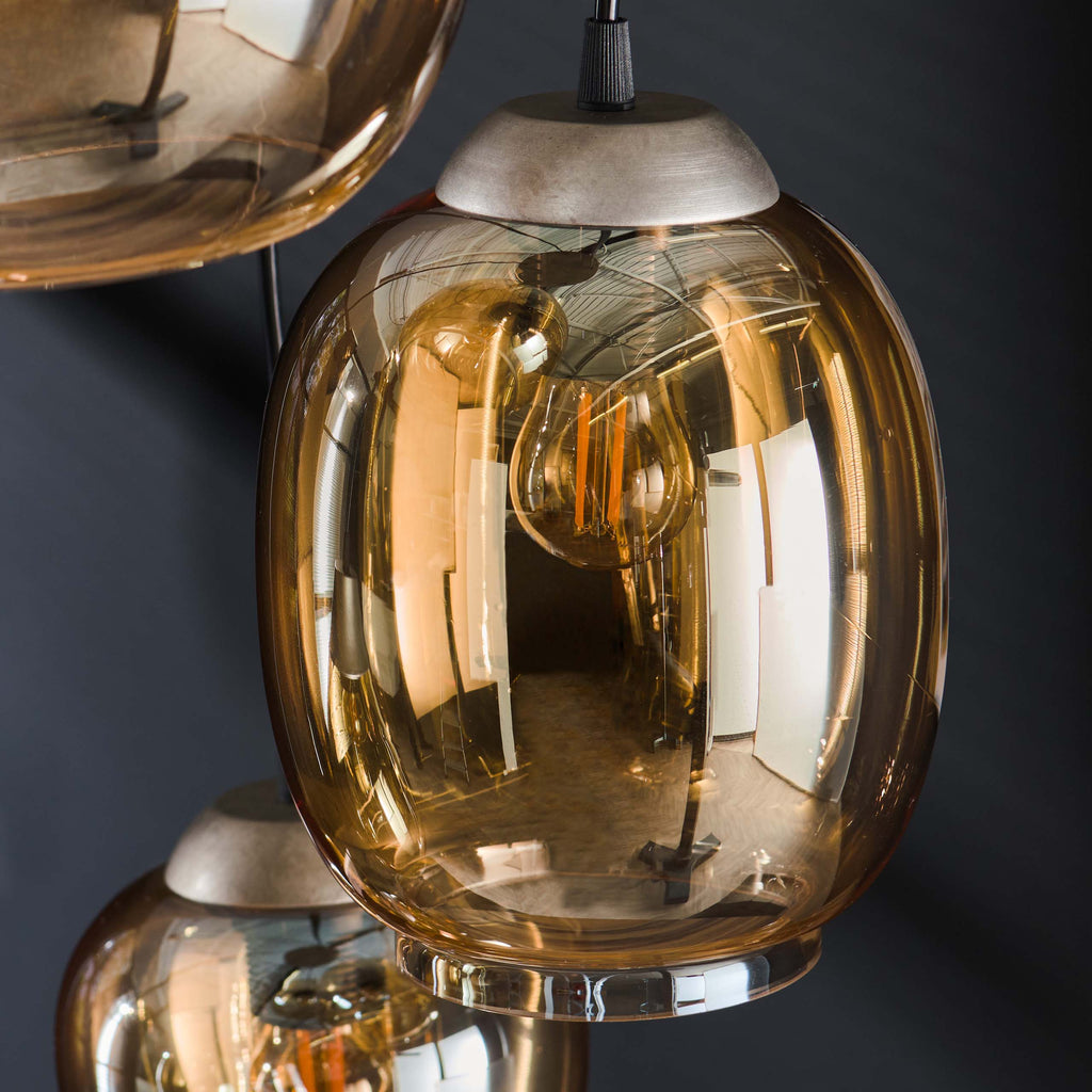 Hanglamp Mix | Getrapt | 5-Lichts Amber glas