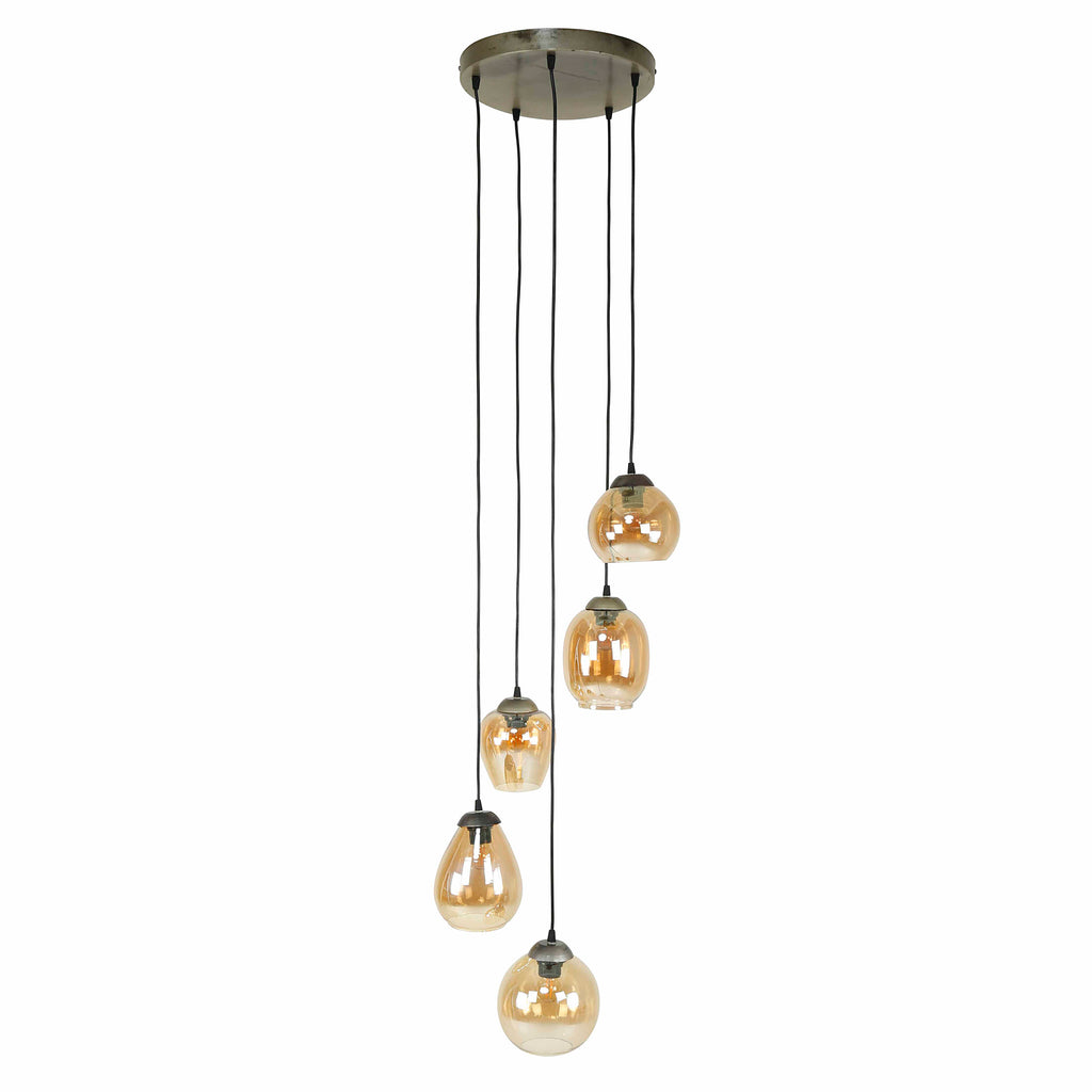 Hanglamp Mix | Getrapt | 5-Lichts Amber glas