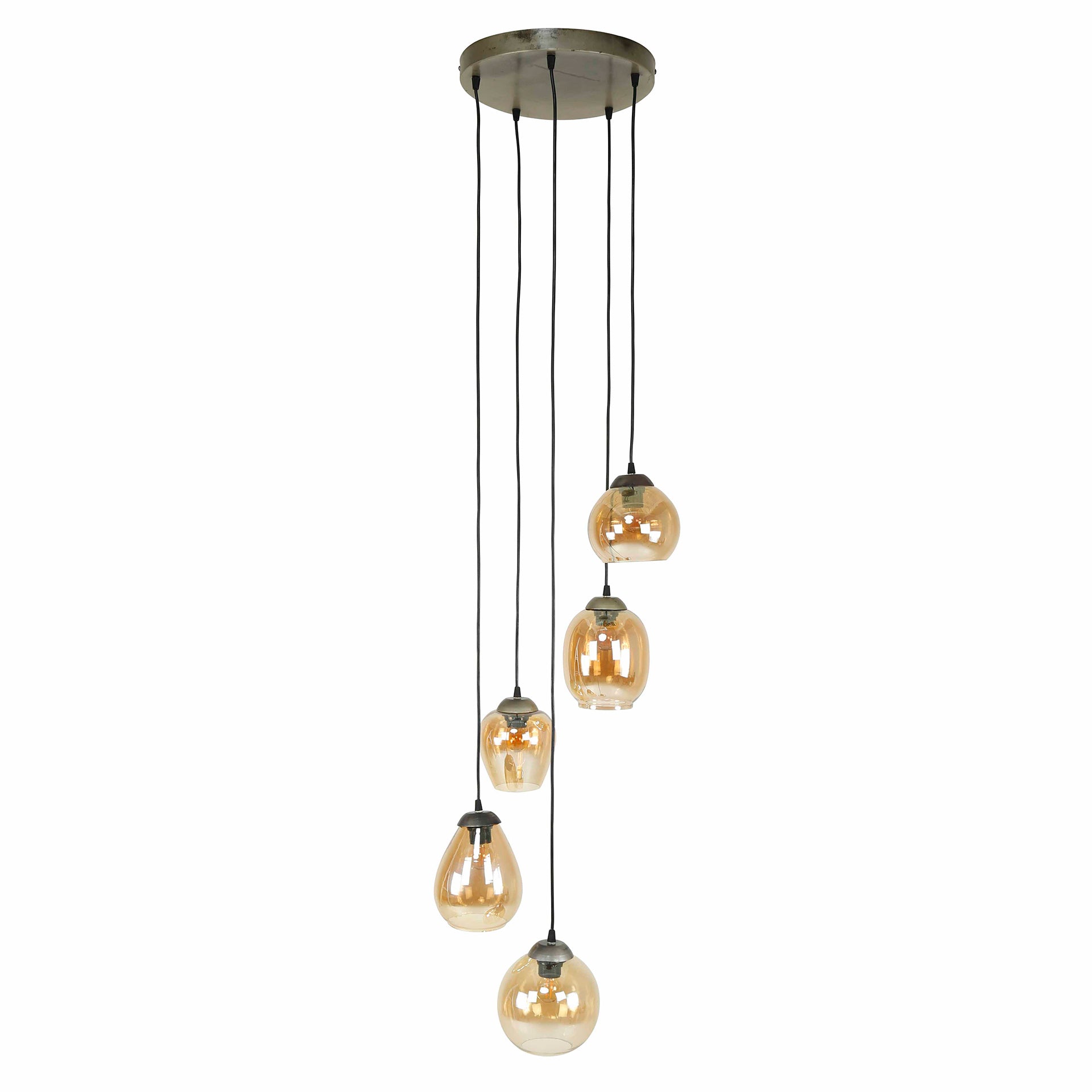 Hanglamp Mix | Getrapt | 5-Lichts Amber glas
