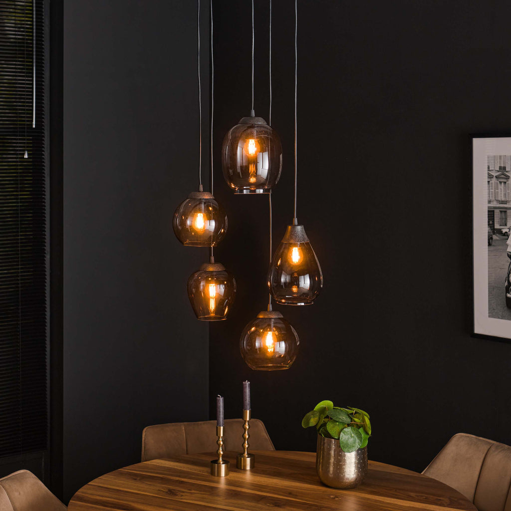Hanglamp Mix | Getrapt 5-lichts | Chroom Glas