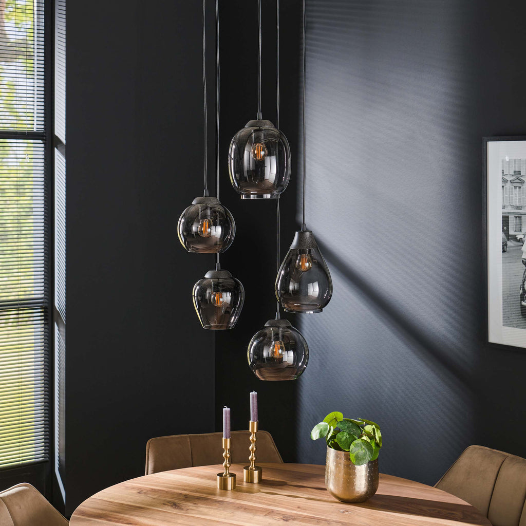 Hanglamp Mix | Getrapt 5-lichts | Chroom Glas