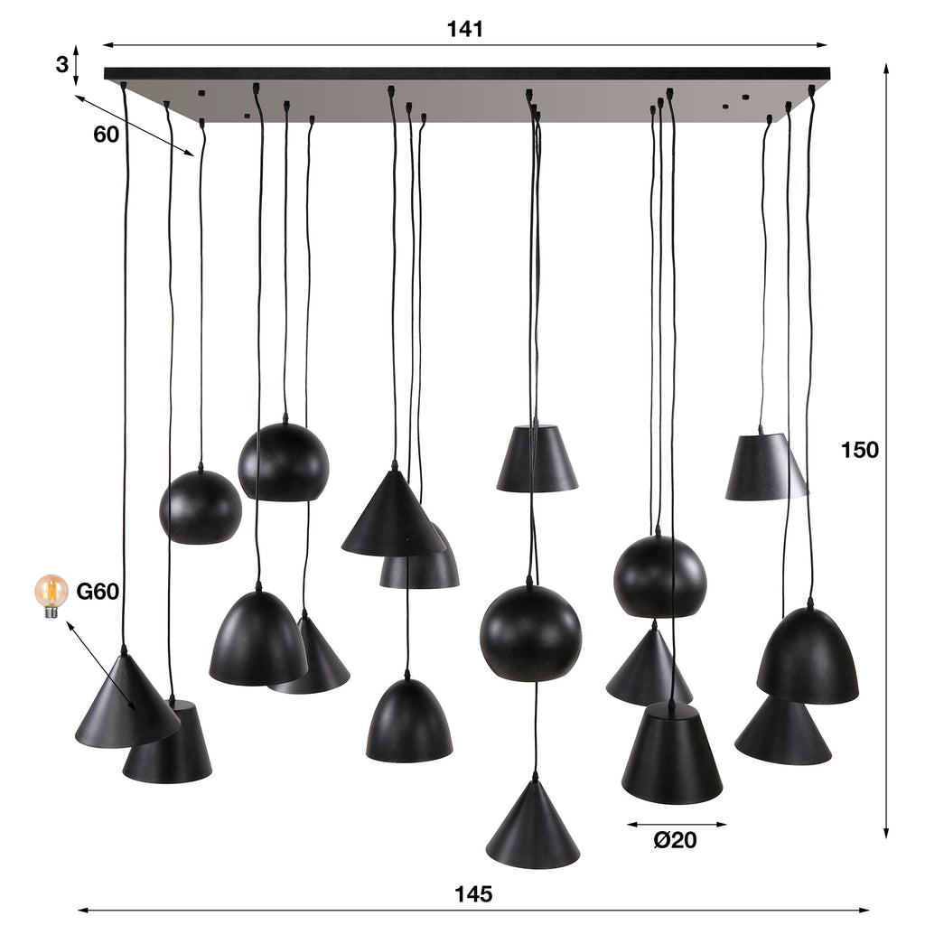 Hanglamp Metal XXL | 18-Lichts | Artic zwart