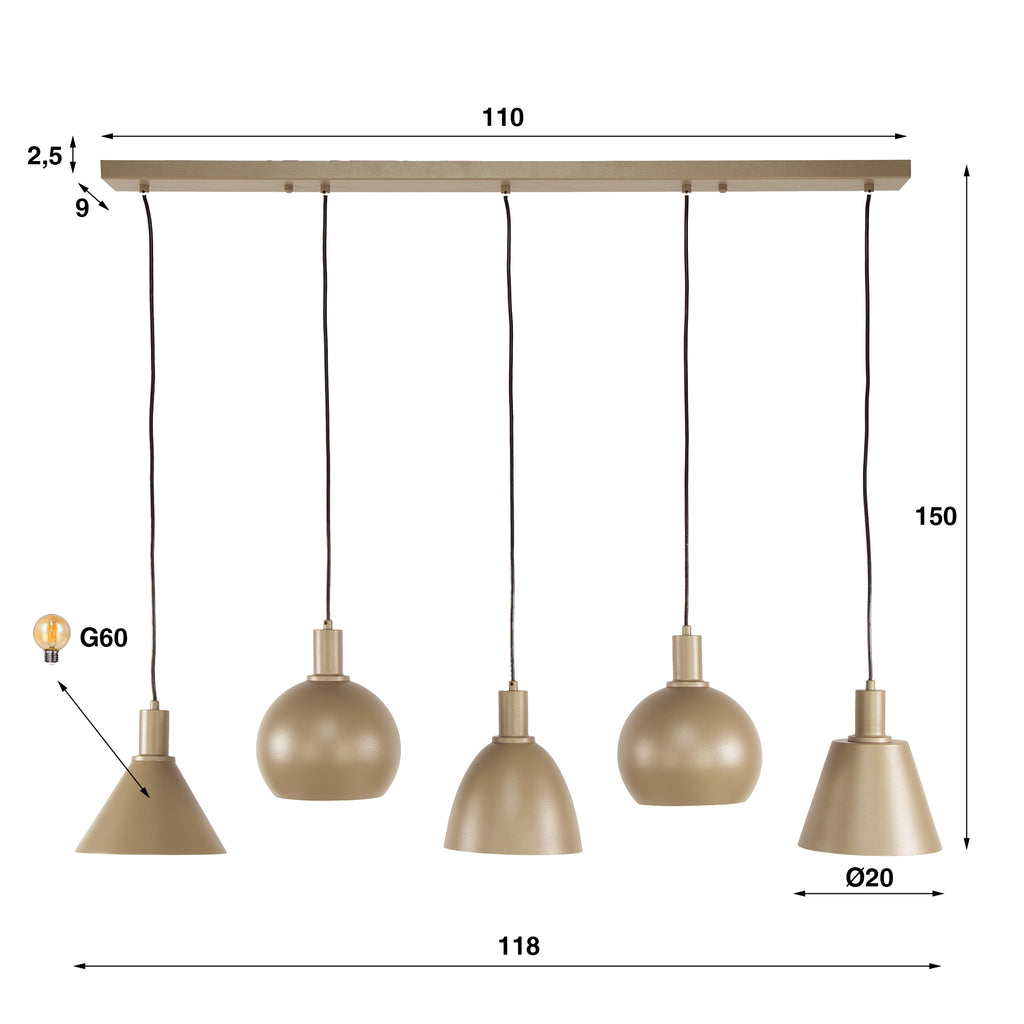 Hanglamp Metallo | 5-Lichts | Beige