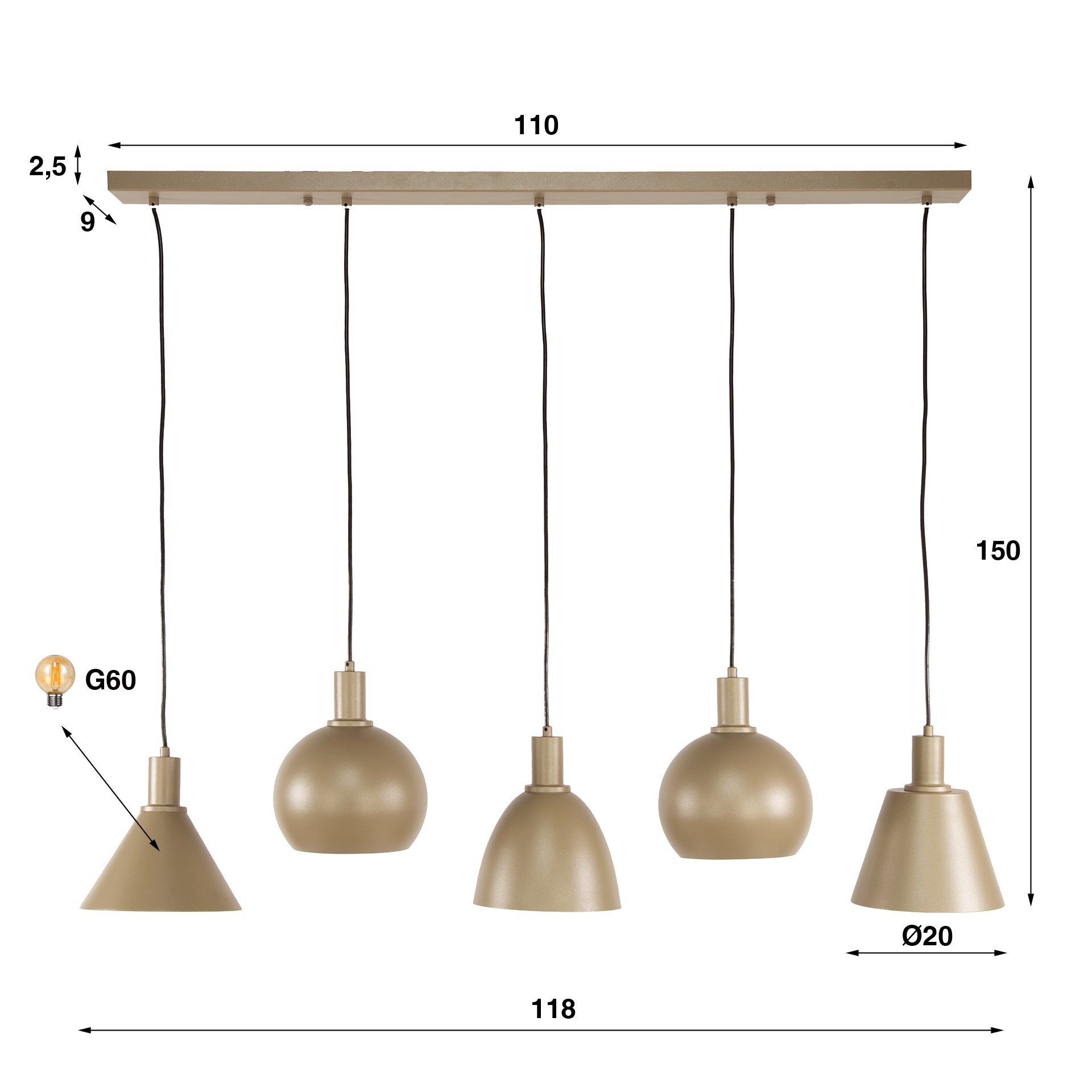 Hanglamp Metallo | 5-Lichts | Beige