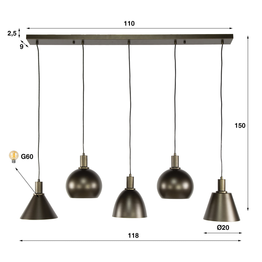 Hanglamp Metallo | 5-Lichts | Sienna bruin