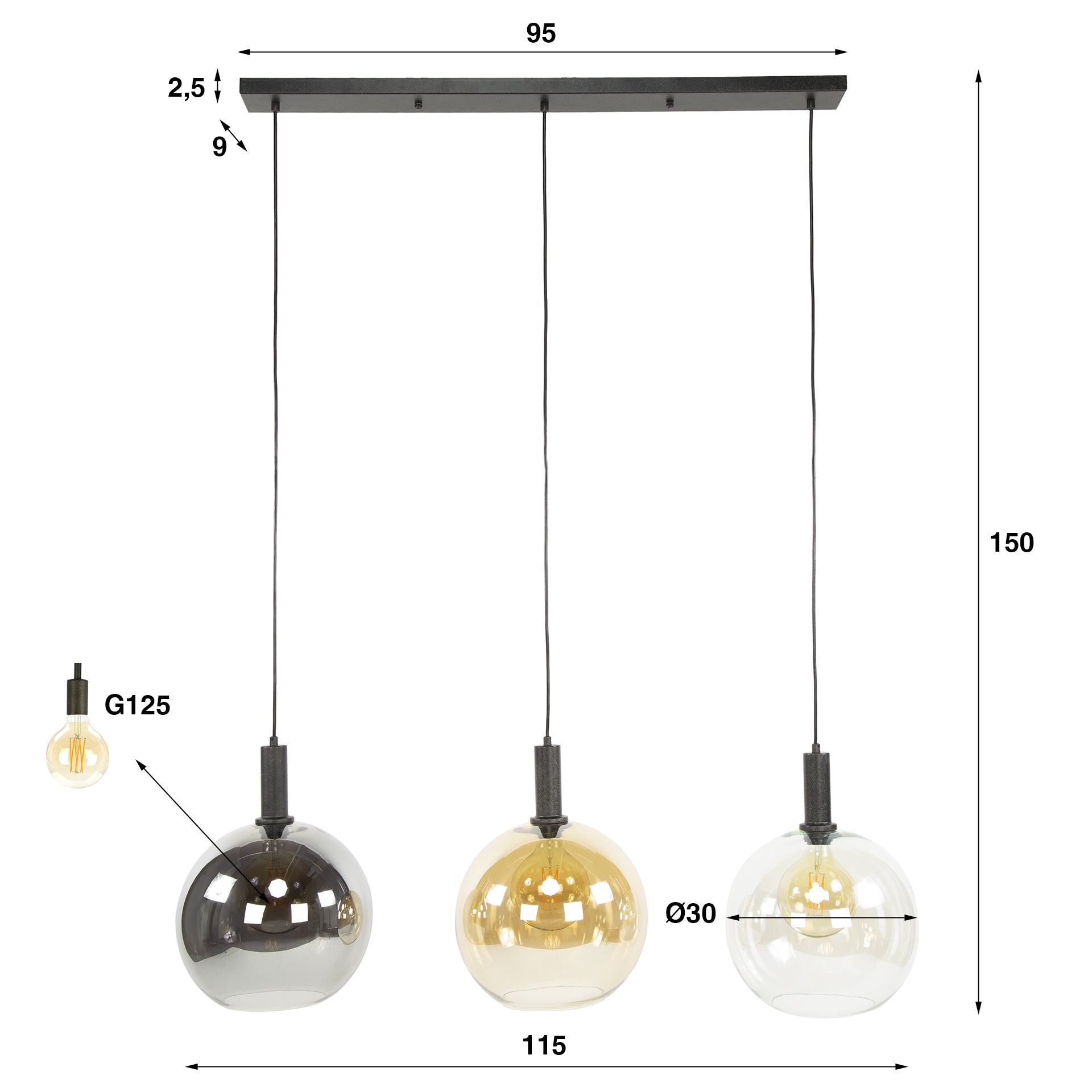 Hanglamp Sfera Tricolore | 3-Lichts | Artic zwart