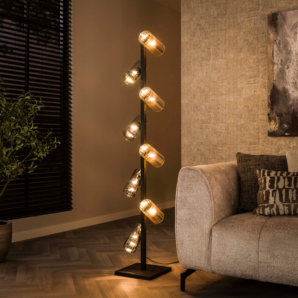 Vloerlamp Cylinder Glass | 8-Lichts | Artic zwart