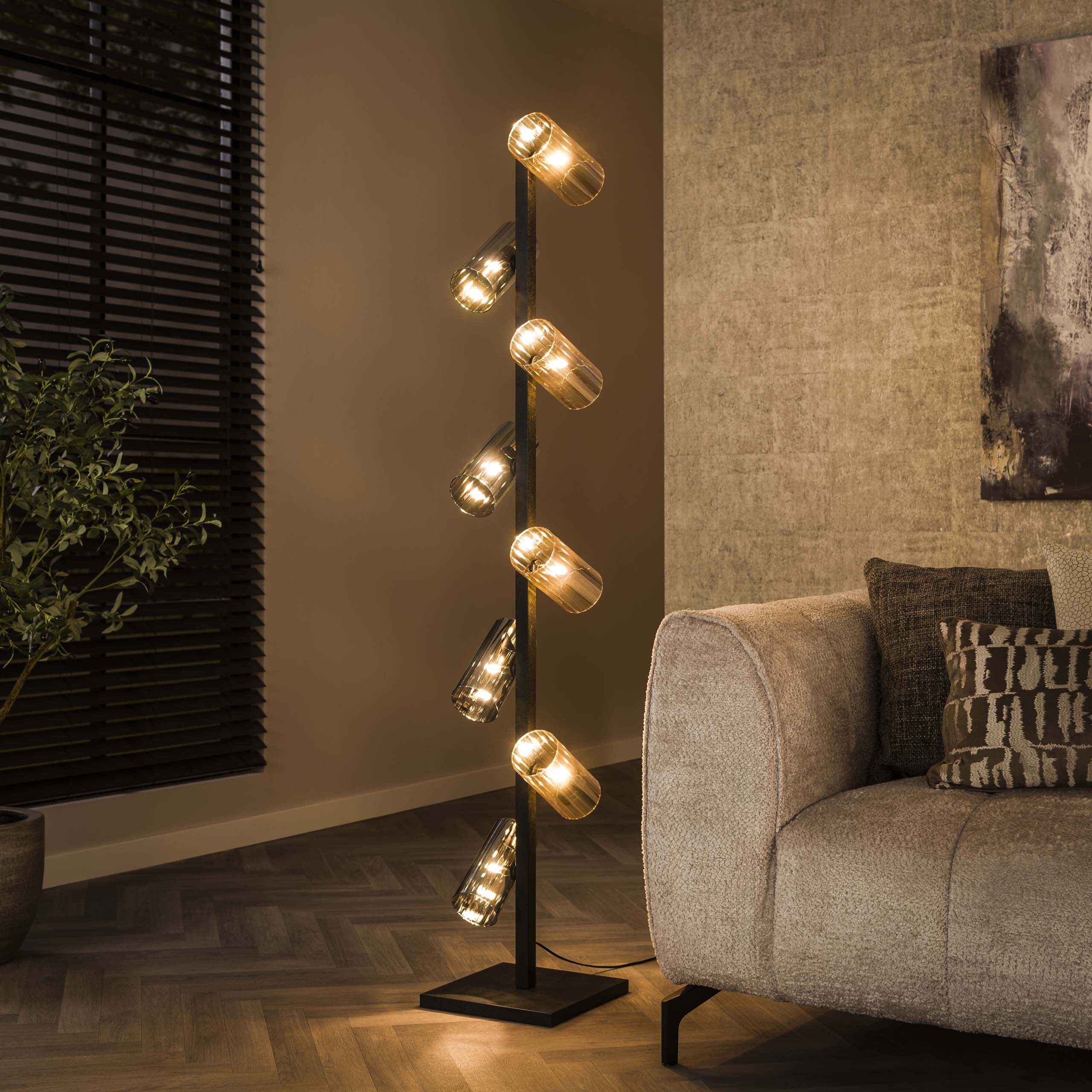 Vloerlamp Cylinder Glass | 8-Lichts | Artic zwart