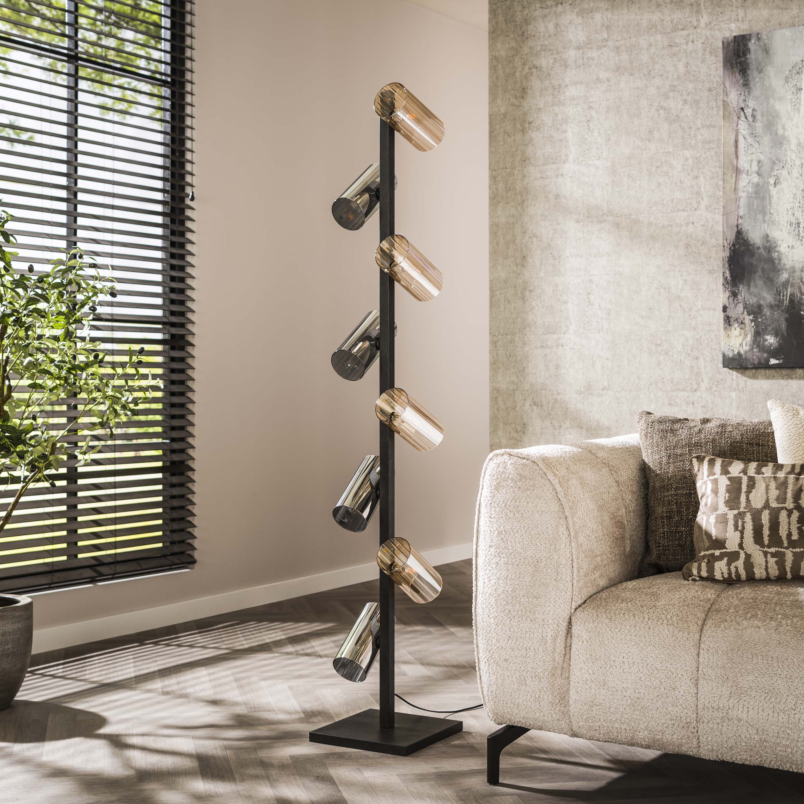 Vloerlamp Cylinder Glass | 8-Lichts | Artic zwart