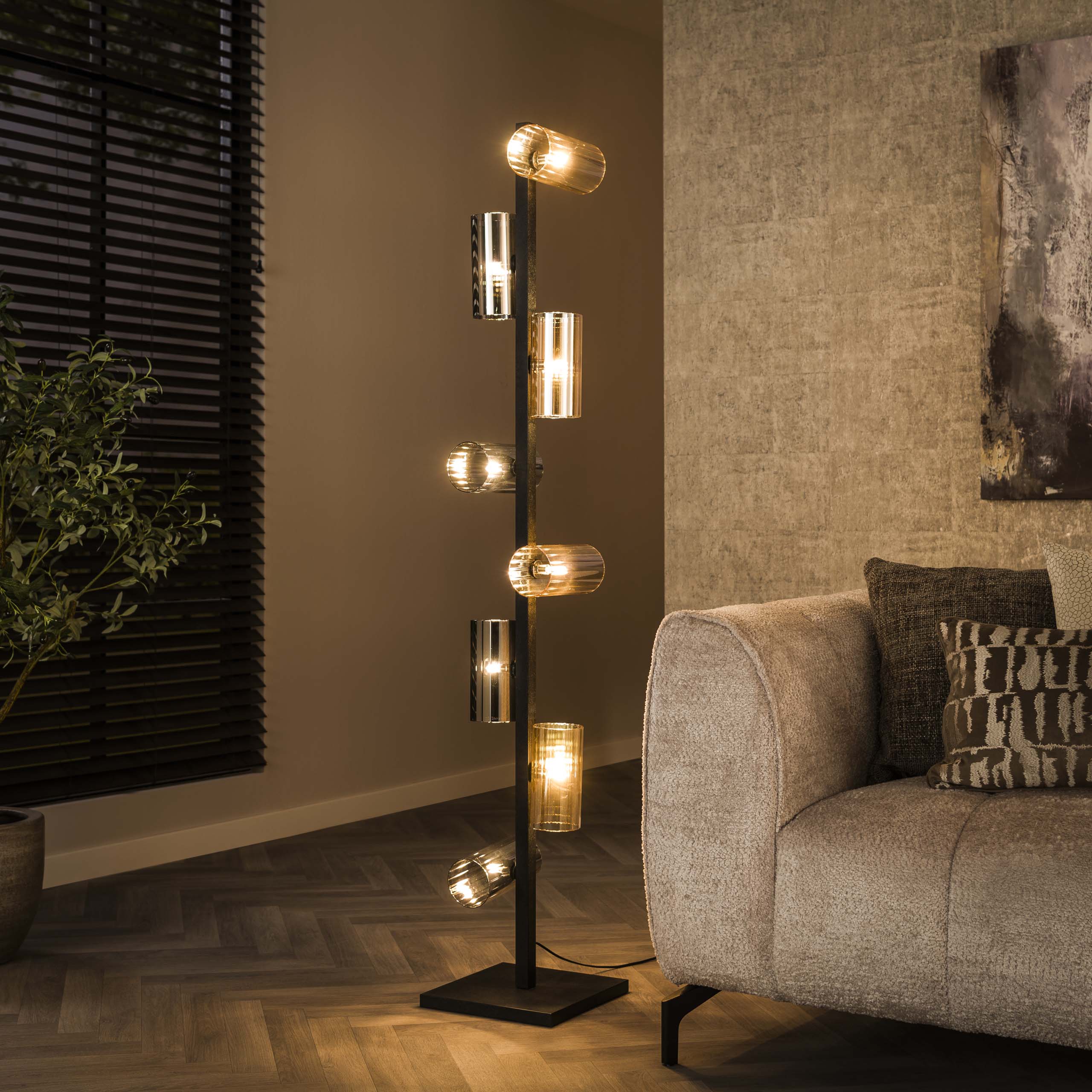 Vloerlamp Cylinder Glass | 8-Lichts | Artic zwart