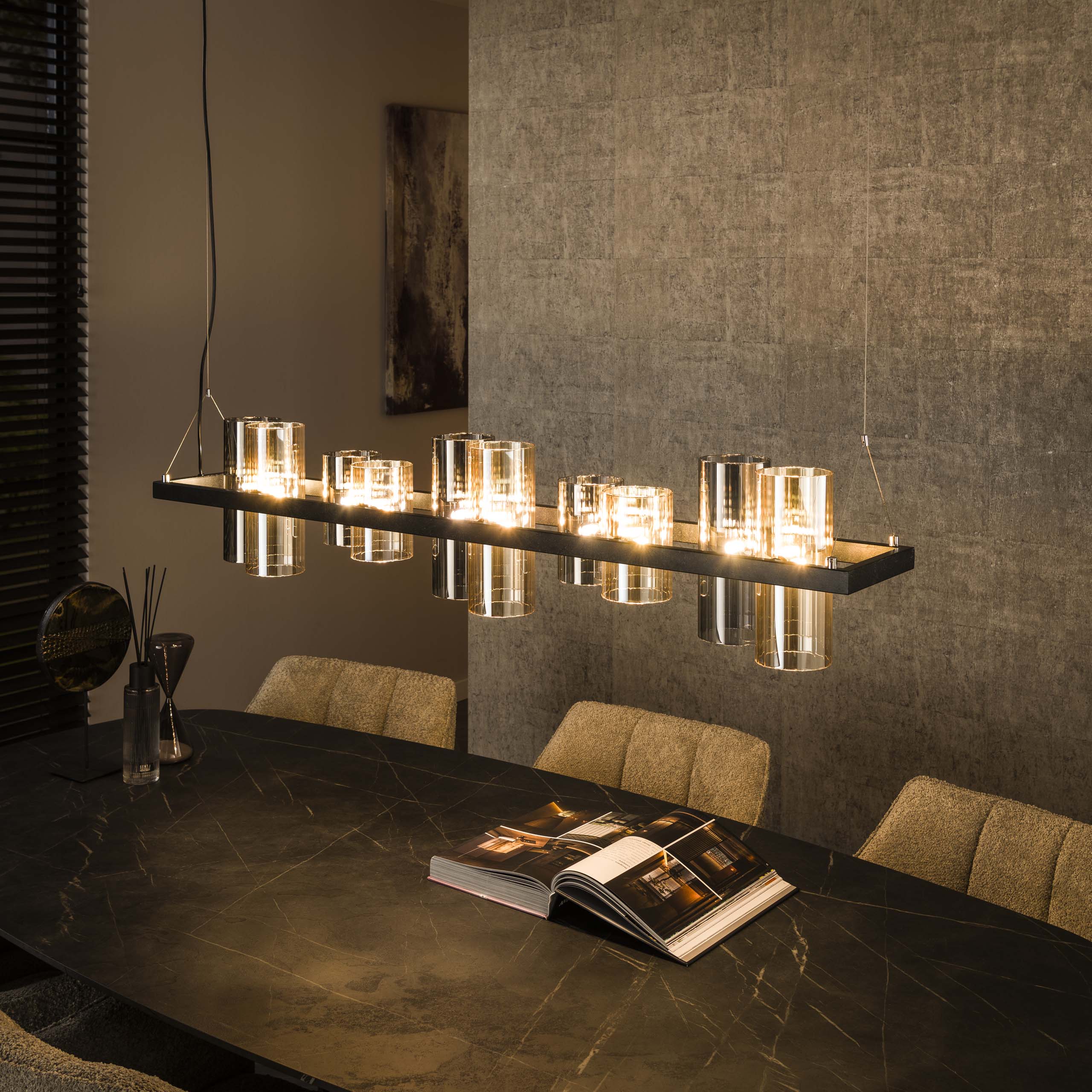 Hanglamp Cylinder Glass | 10-Lichts | Artic zwart