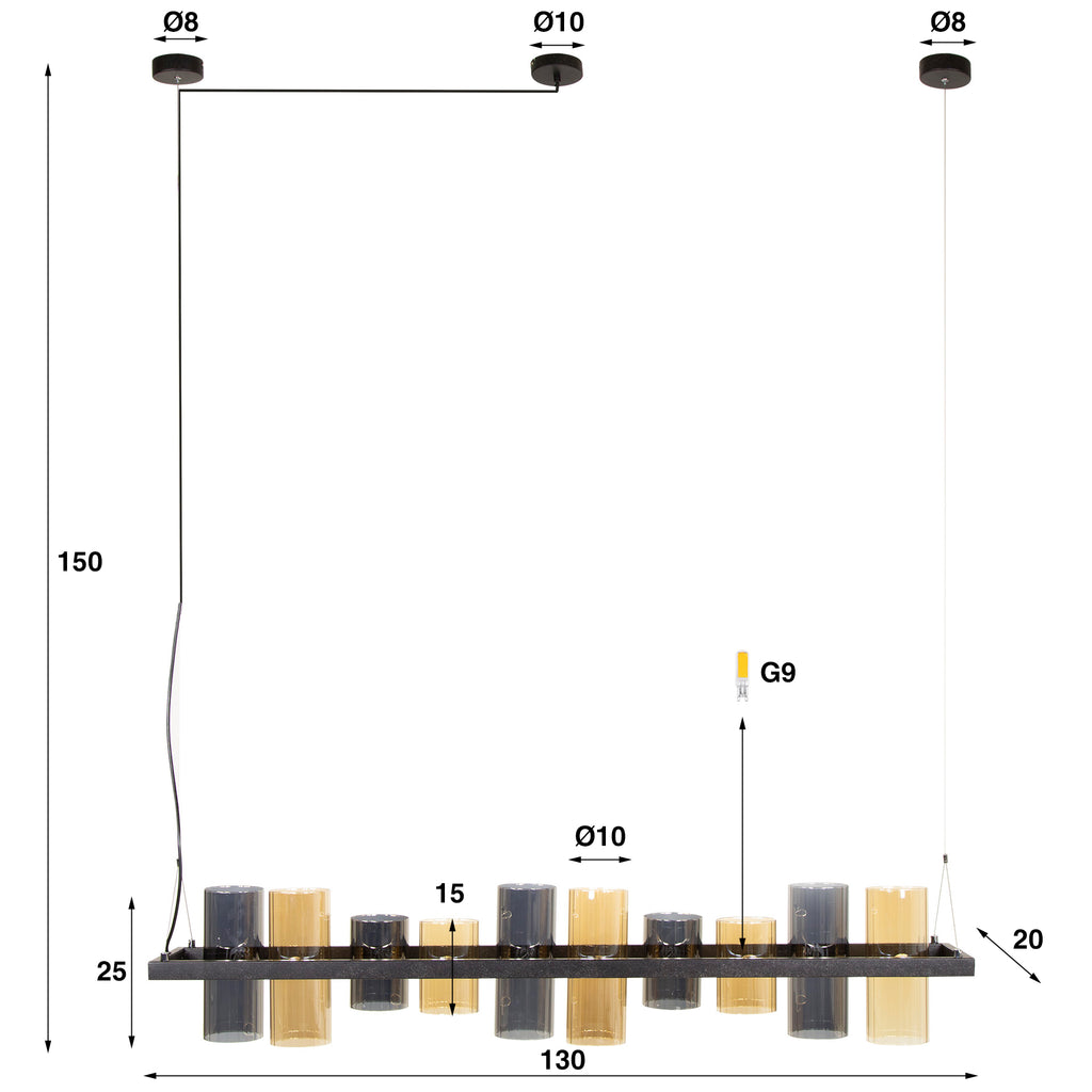 Hanglamp Cylinder Glass | 10-Lichts | Artic zwart