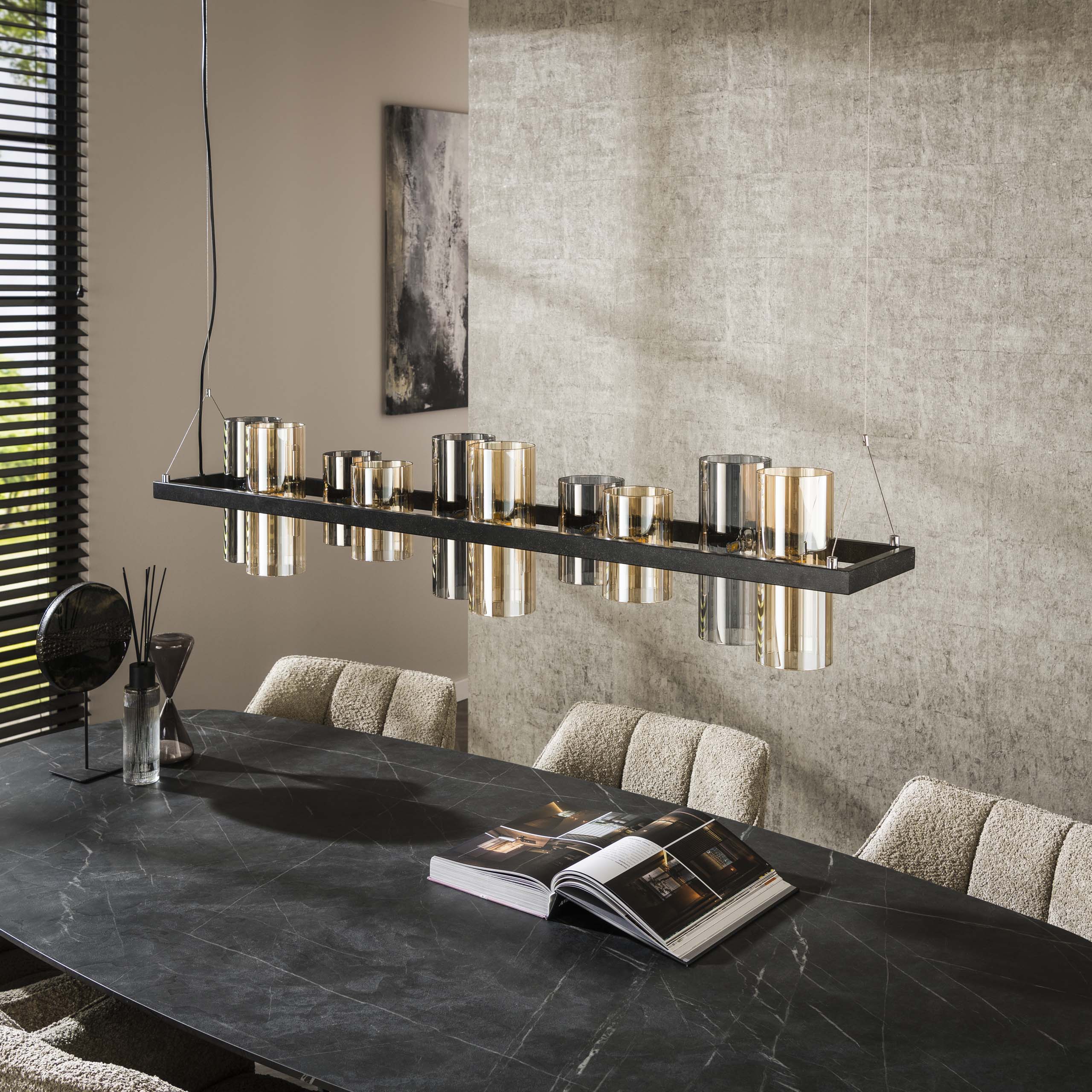 Hanglamp Cylinder Glass | 10-Lichts | Artic zwart