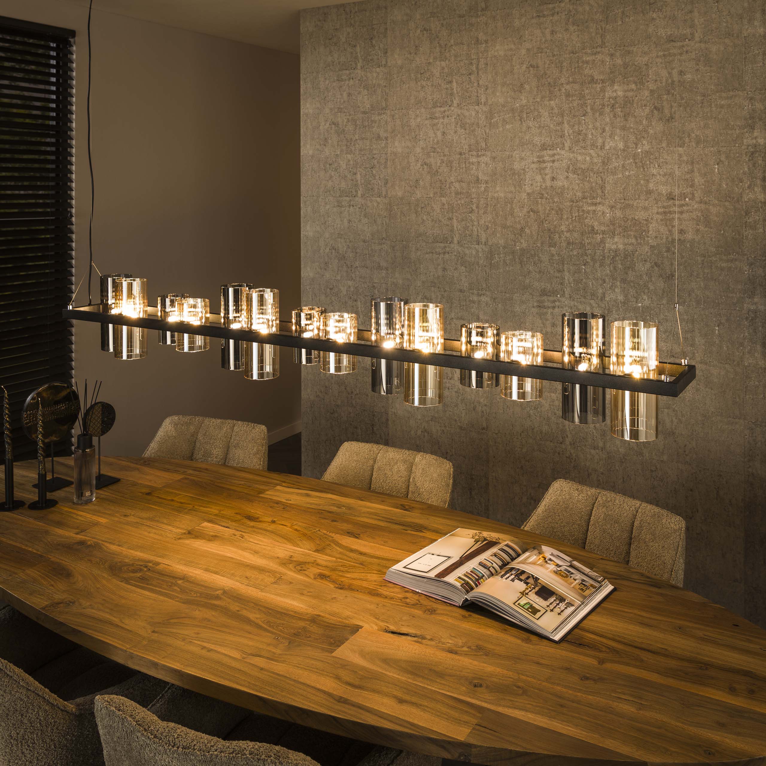 Hanglamp Cylinder Glass | 14-Lichts | Artic zwart