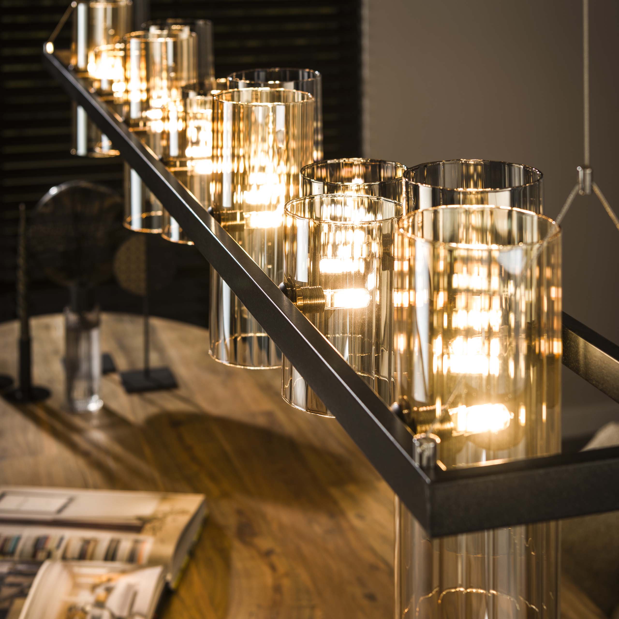 Hanglamp Cylinder Glass | 14-Lichts | Artic zwart