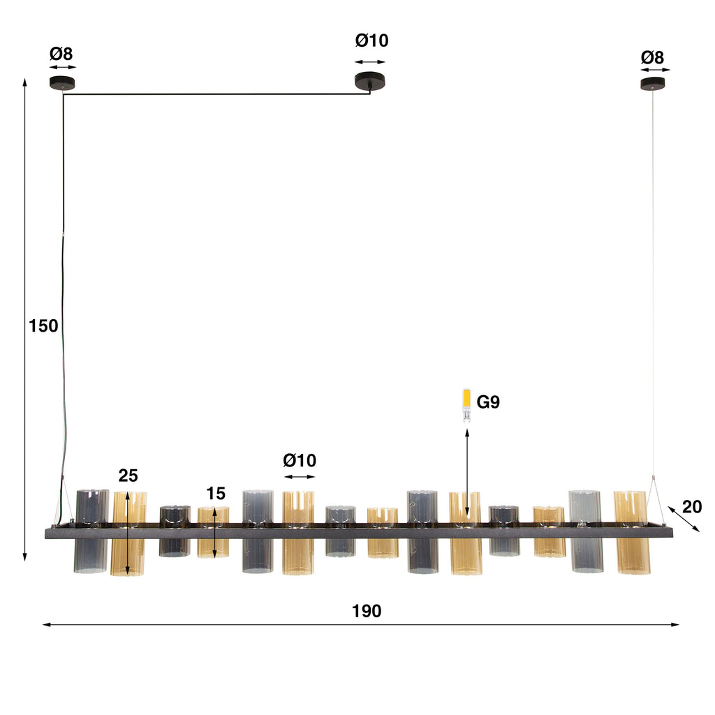 Hanglamp Cylinder Glass | 14-Lichts | Artic zwart