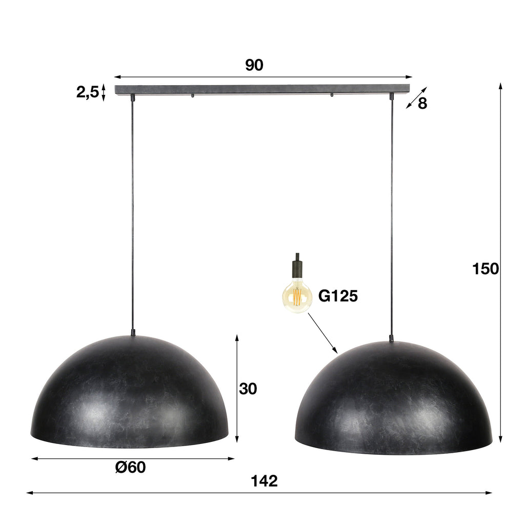 Hanglamp Dome | 2-Lichts | Charcoal Ø60cm