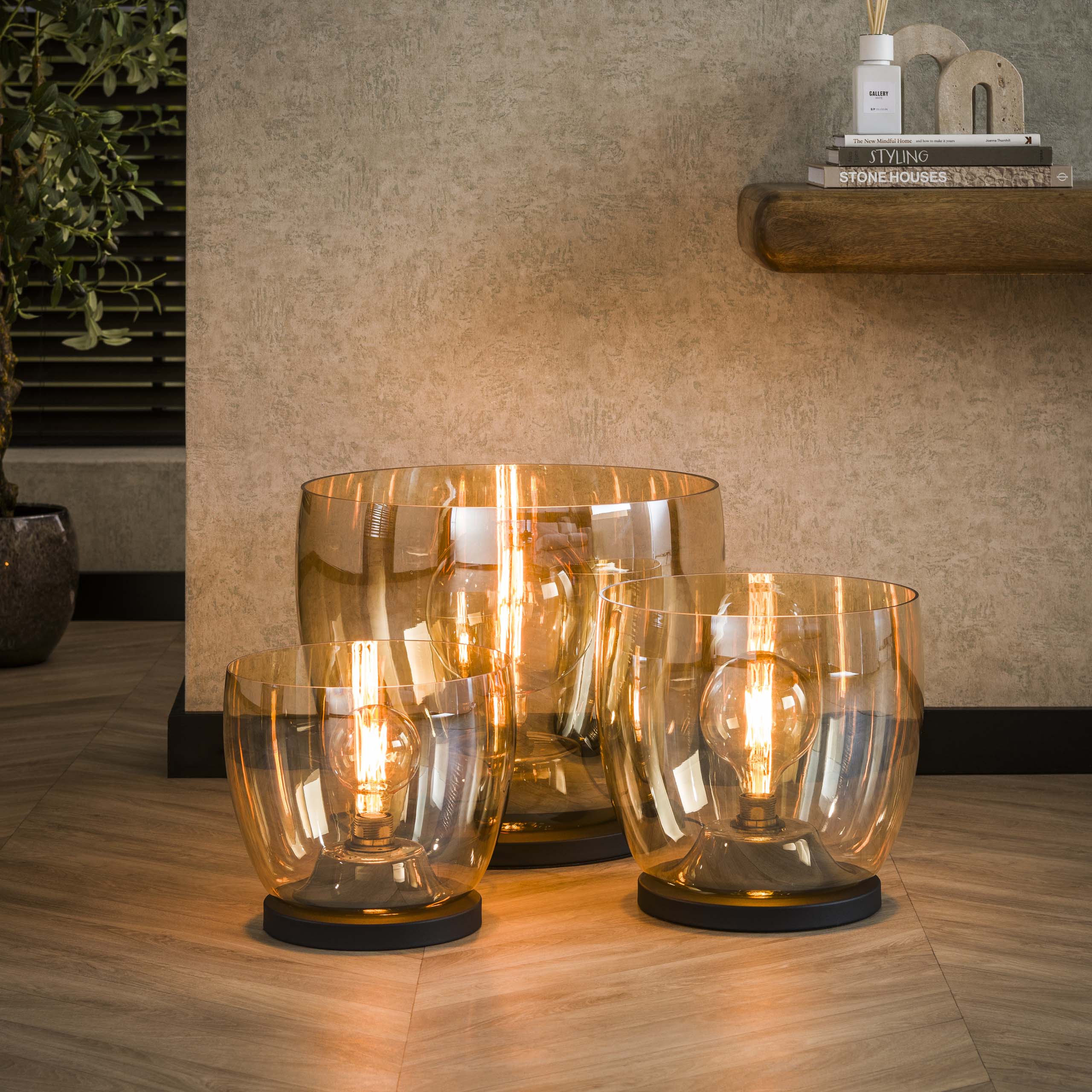 Vloerlamp UP L | 1-Lichts | Amber glas