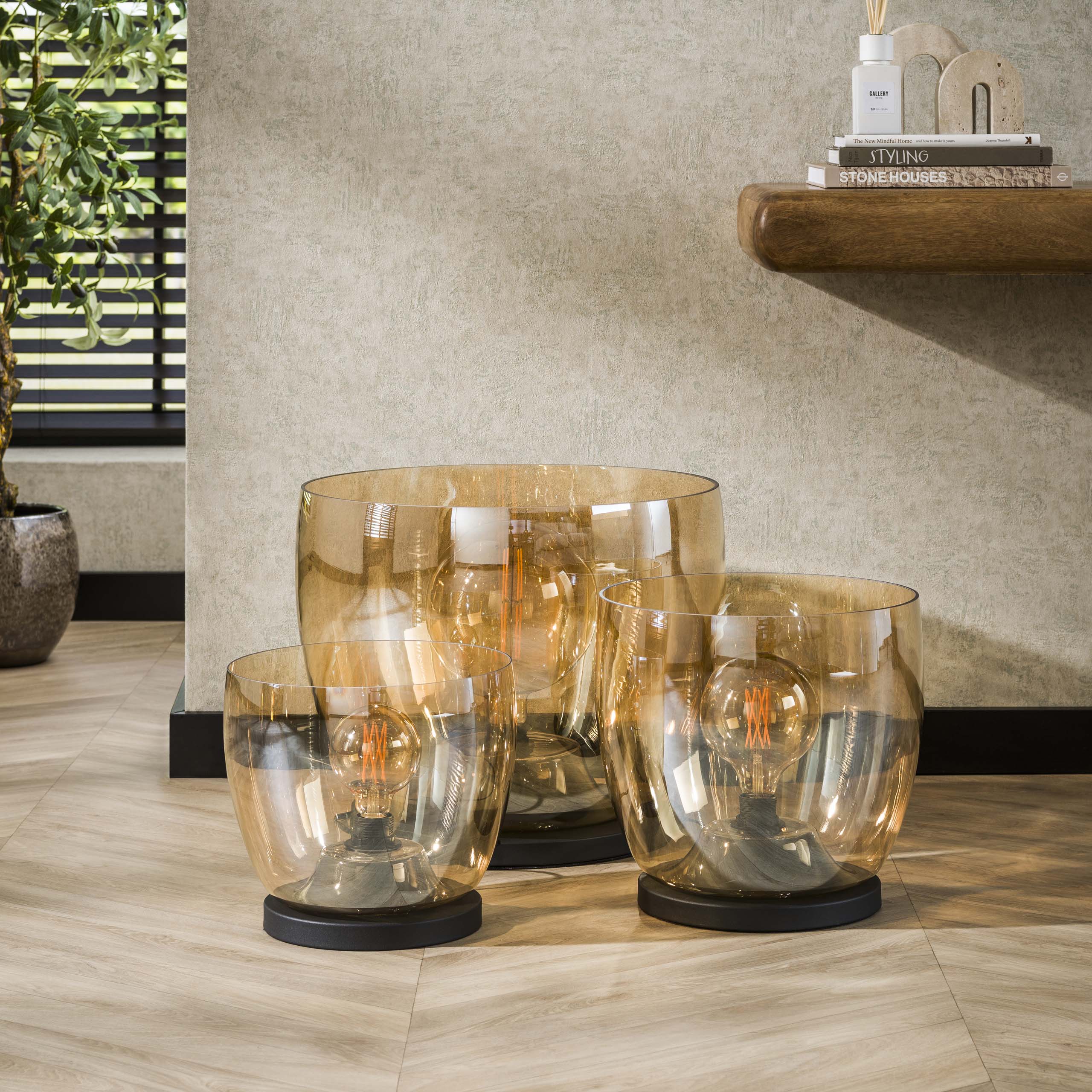 Vloerlamp UP XL | 1-Lichts | Amber glas