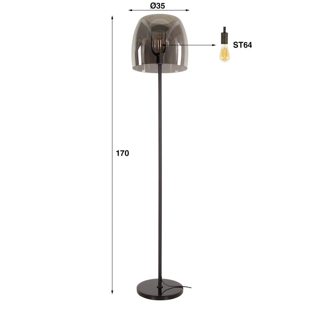 Vloerlamp Drift Glass | 1-Lichts | Smoke grey glas