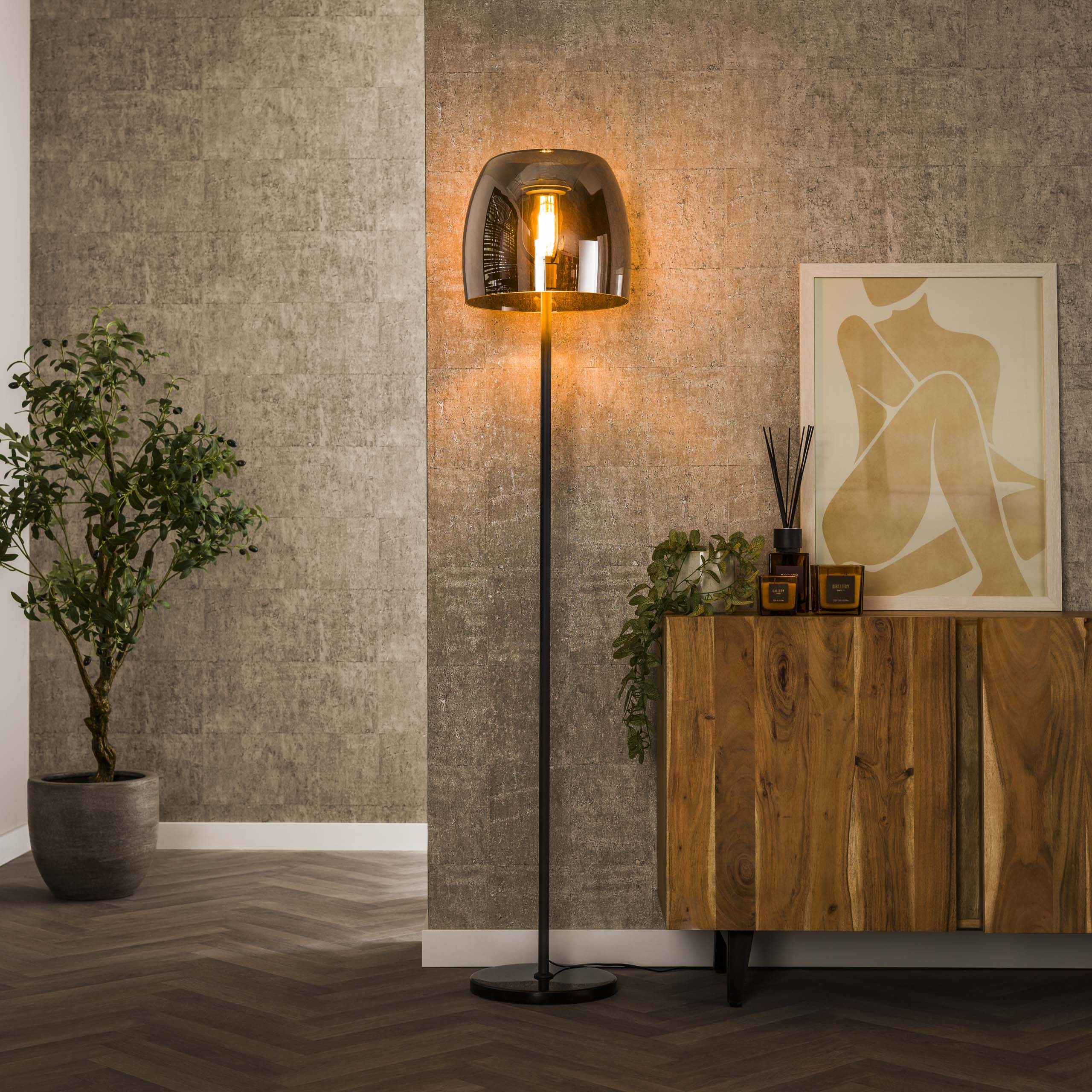 Vloerlamp Drift Glass | 1-Lichts | Smoke grey glas