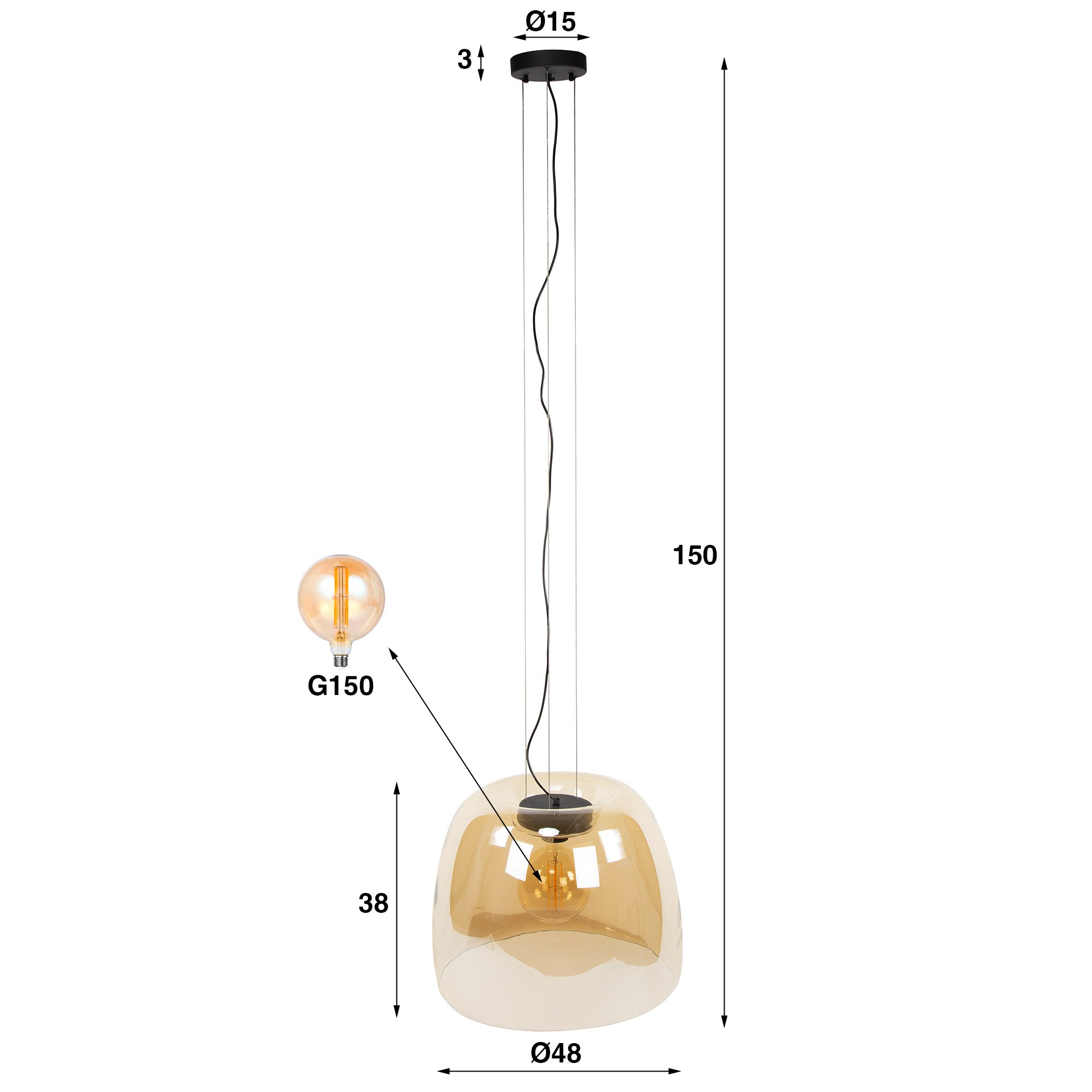 Hanglamp Drift Glass XL | 1-Lichts | Amber glas