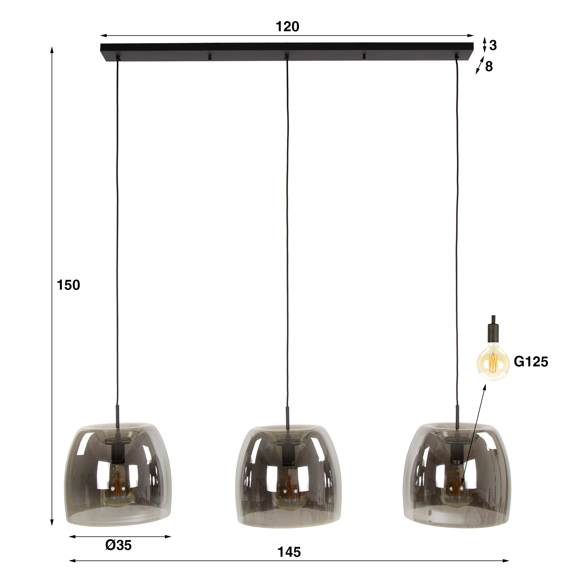Hanglamp Drift Glass | 3-Lichts | Smoke grey glas