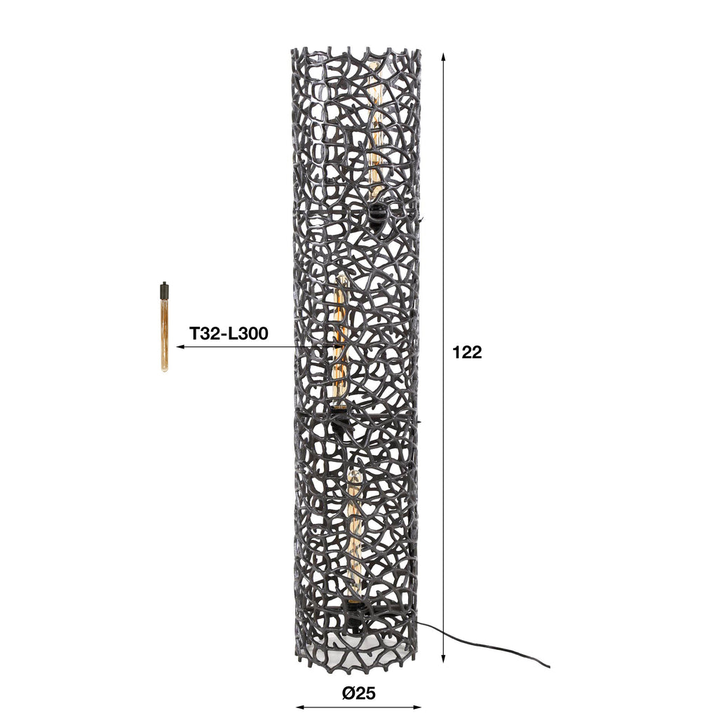 Vloerlamp Weaver Cylinder XL | 3-lichts | Zwart nikkel