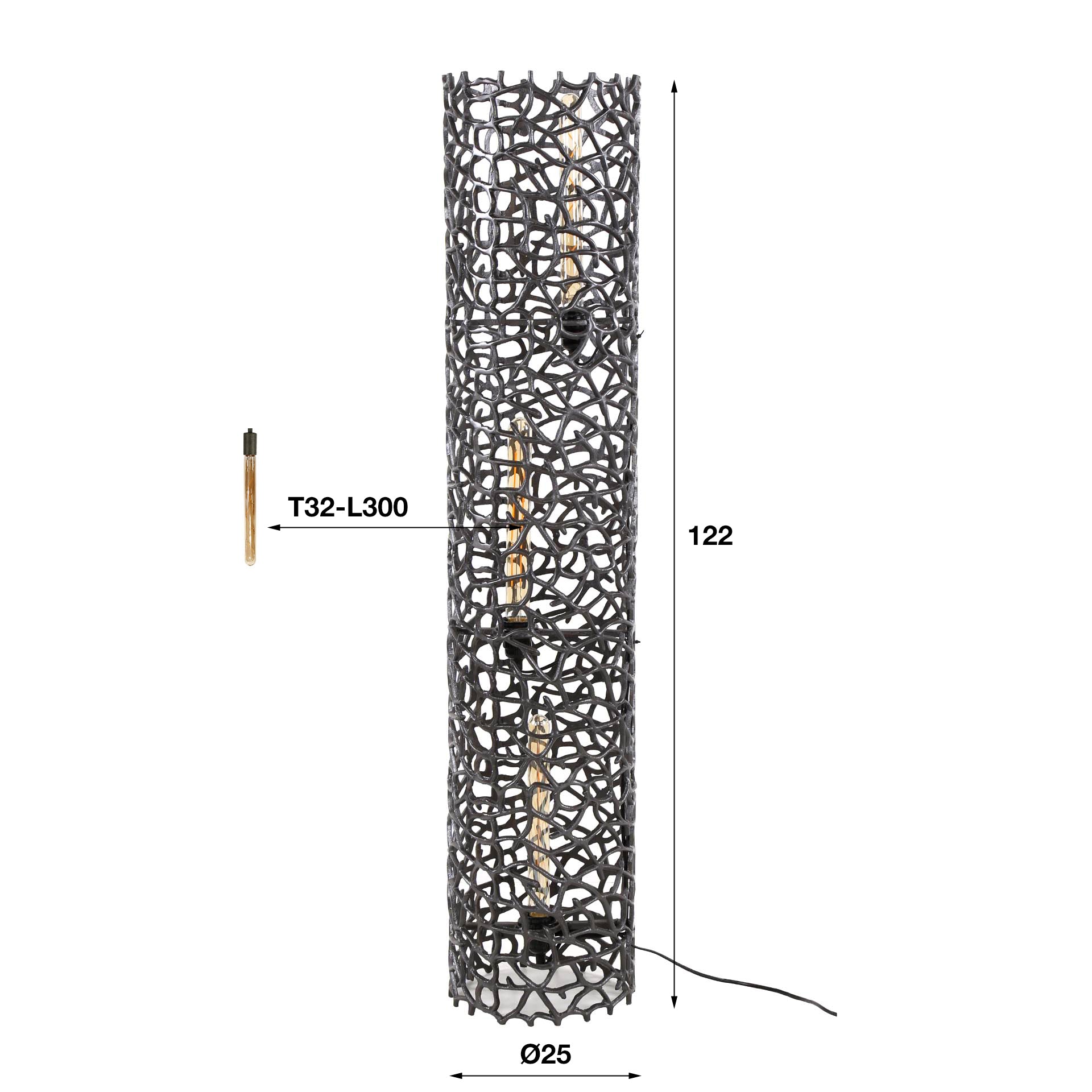 Vloerlamp Weaver Cylinder XL | 3-lichts | Zwart nikkel
