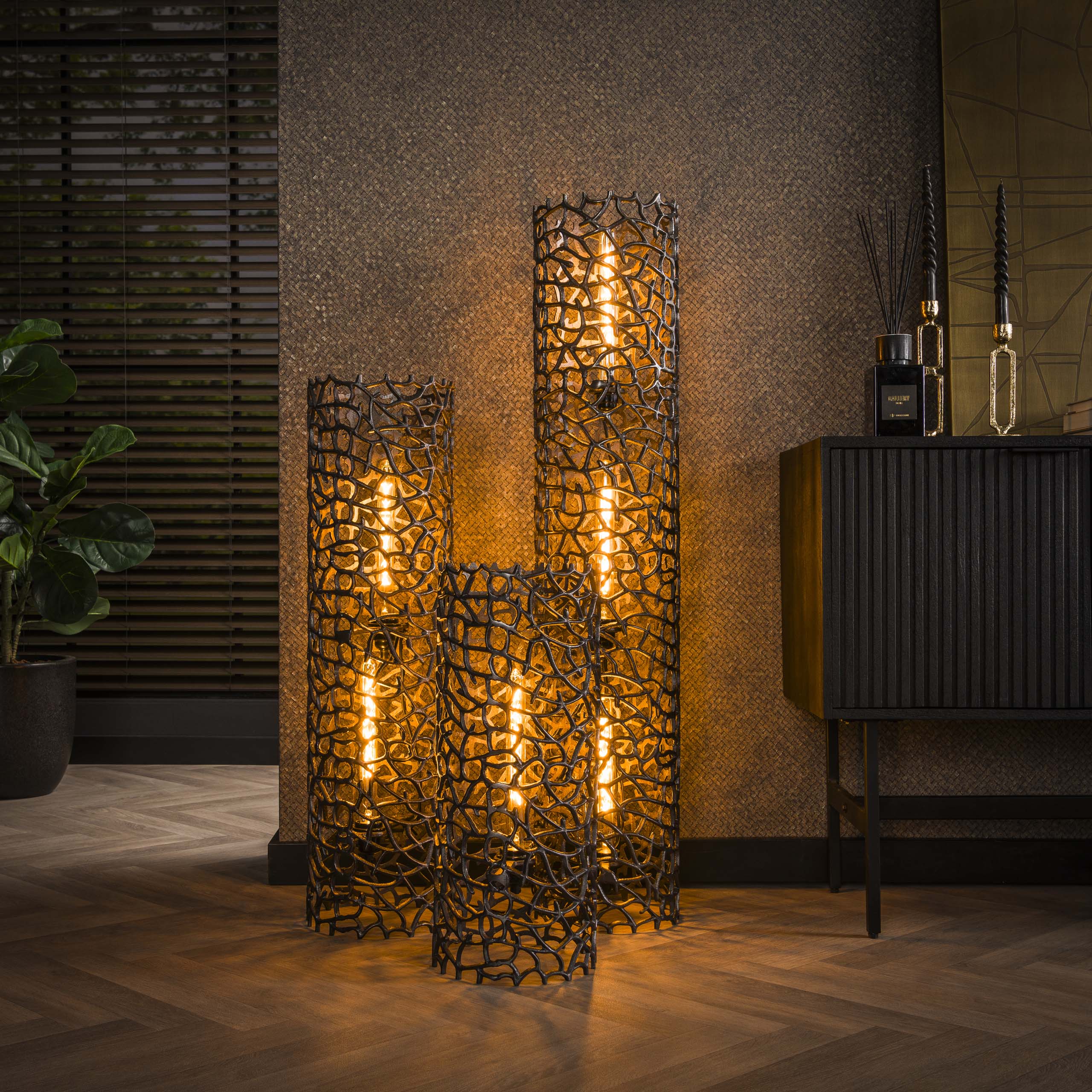 Vloerlamp Weaver Cylinder XL | 3-lichts | Zwart nikkel