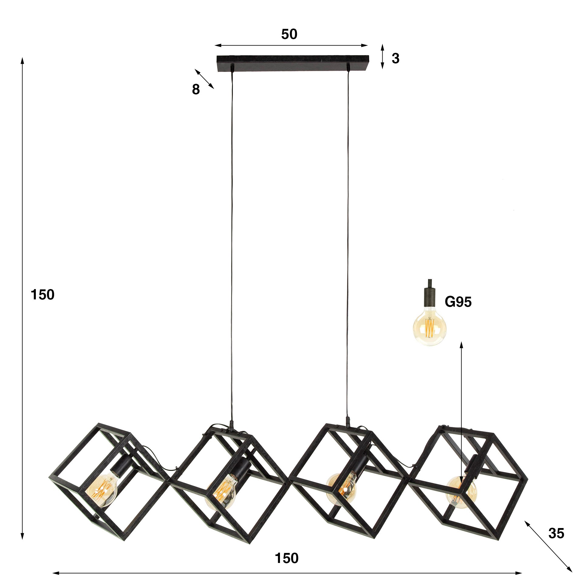 Hanglamp Cube | 4-Lichts | Charcoal