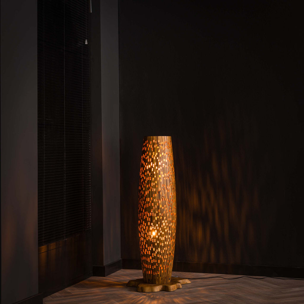 Vloerlamp Bars S | 2-lichts | Gerecycled teak
