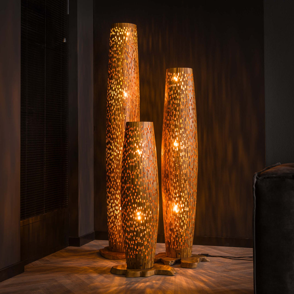 Vloerlamp Bars S | 2-lichts | Gerecycled teak