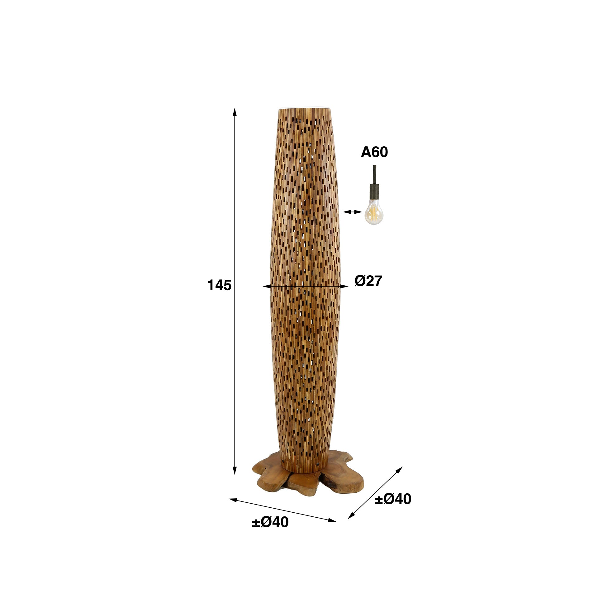 Vloerlamp Bars M | 3-lichts | Massief teak
